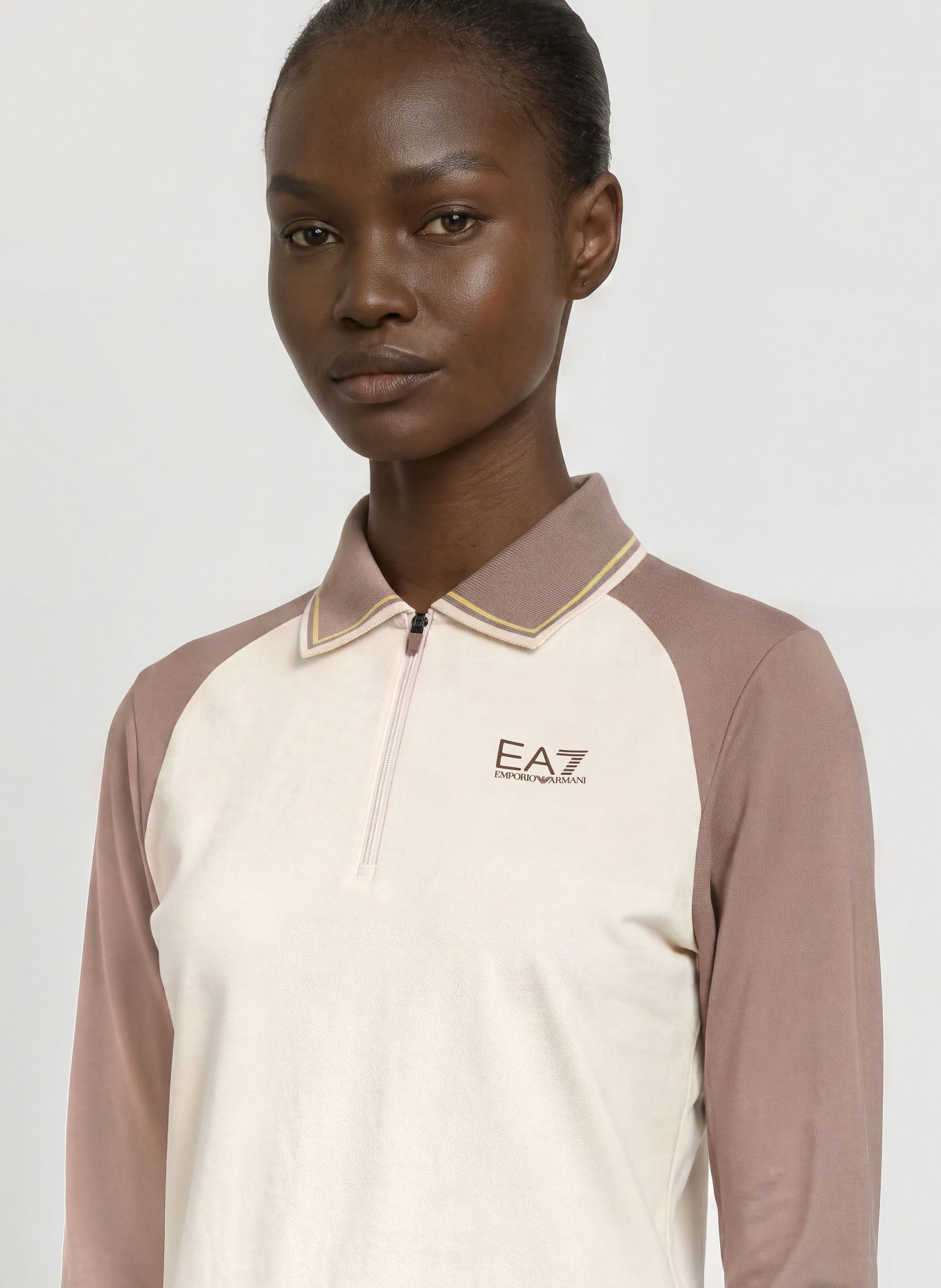 EA7 EMPORIO ARMANI Functional polo shirt: TAUPE / CREAM / YELLOW