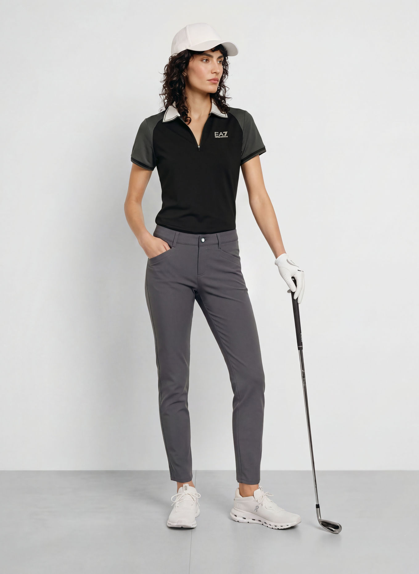 EA7 EMPORIO ARMANI Funktions-Poloshirt: SCHWARZ / DUNKELGRAU / WEISS