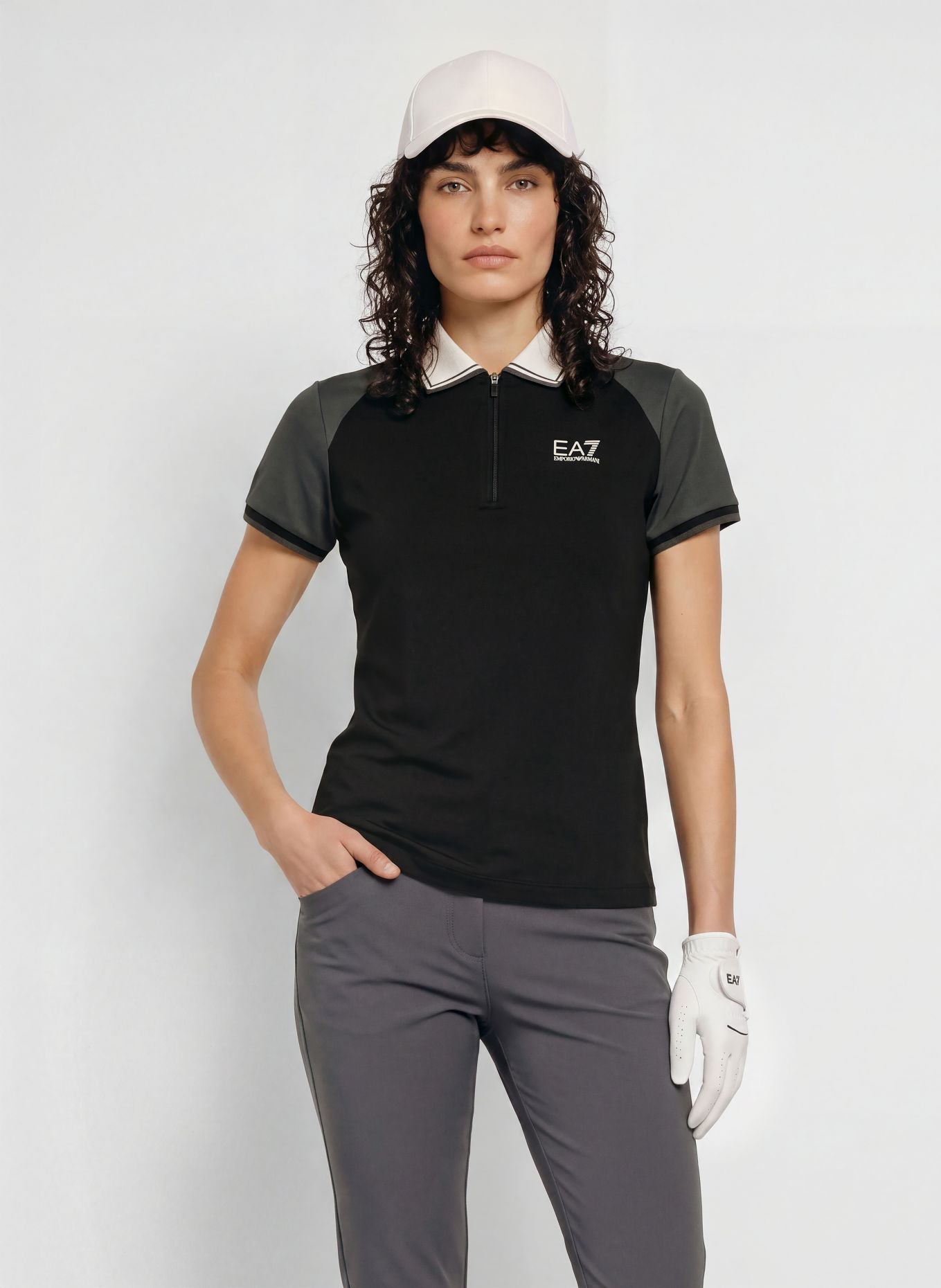 EA7 EMPORIO ARMANI Funktions-Poloshirt: SCHWARZ / DUNKELGRAU / WEISS