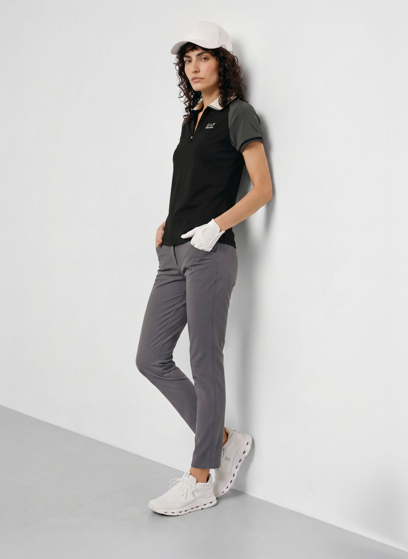 EA7 EMPORIO ARMANI Funktions-Poloshirt: SCHWARZ / DUNKELGRAU / WEISS