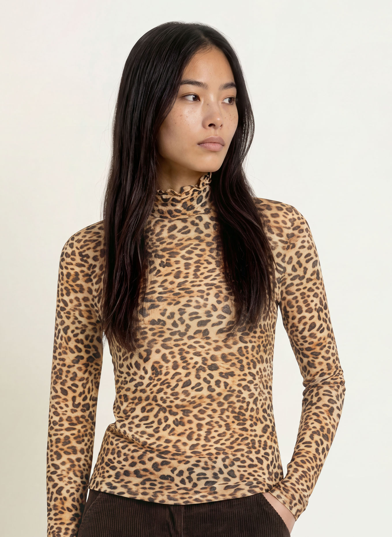 ZAÍDA Long-sleeve shirt: BEIGE / BLACK