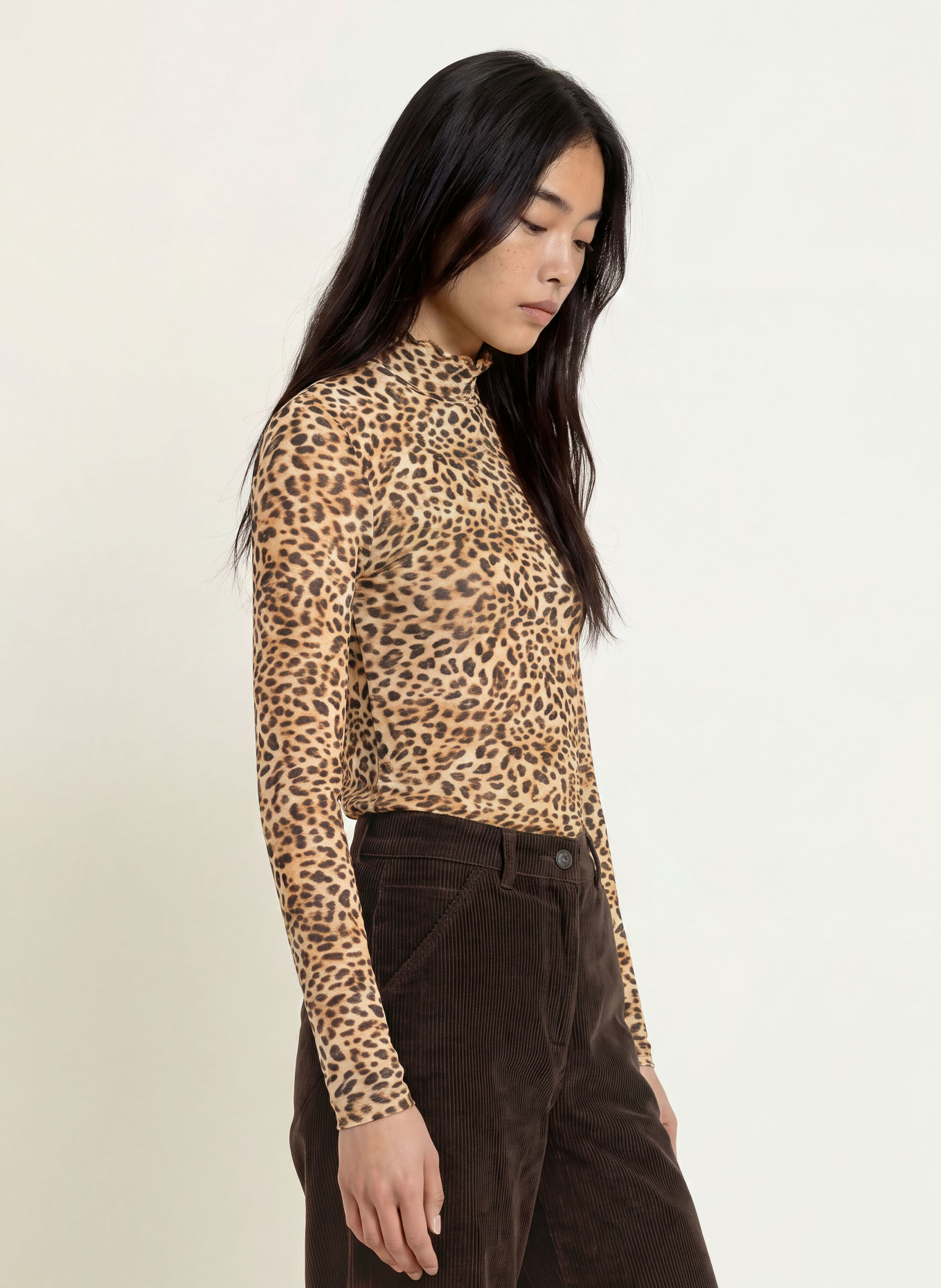 ZAÍDA Long-sleeve shirt: BEIGE / BLACK
