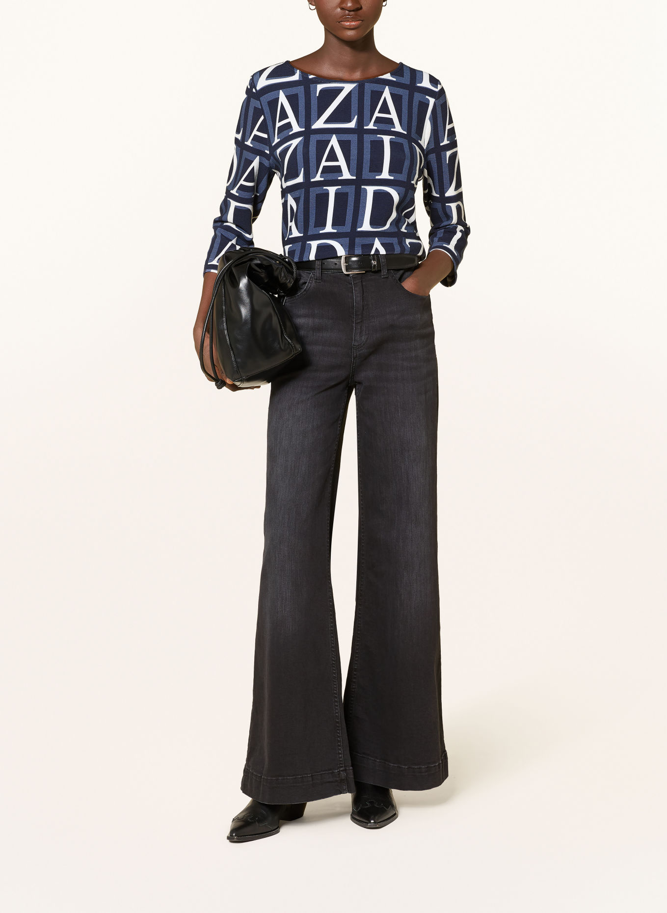 ZAÍDA Shirt with 3/4 sleeves: DARK BLUE / BLUE GRAY / WHITE