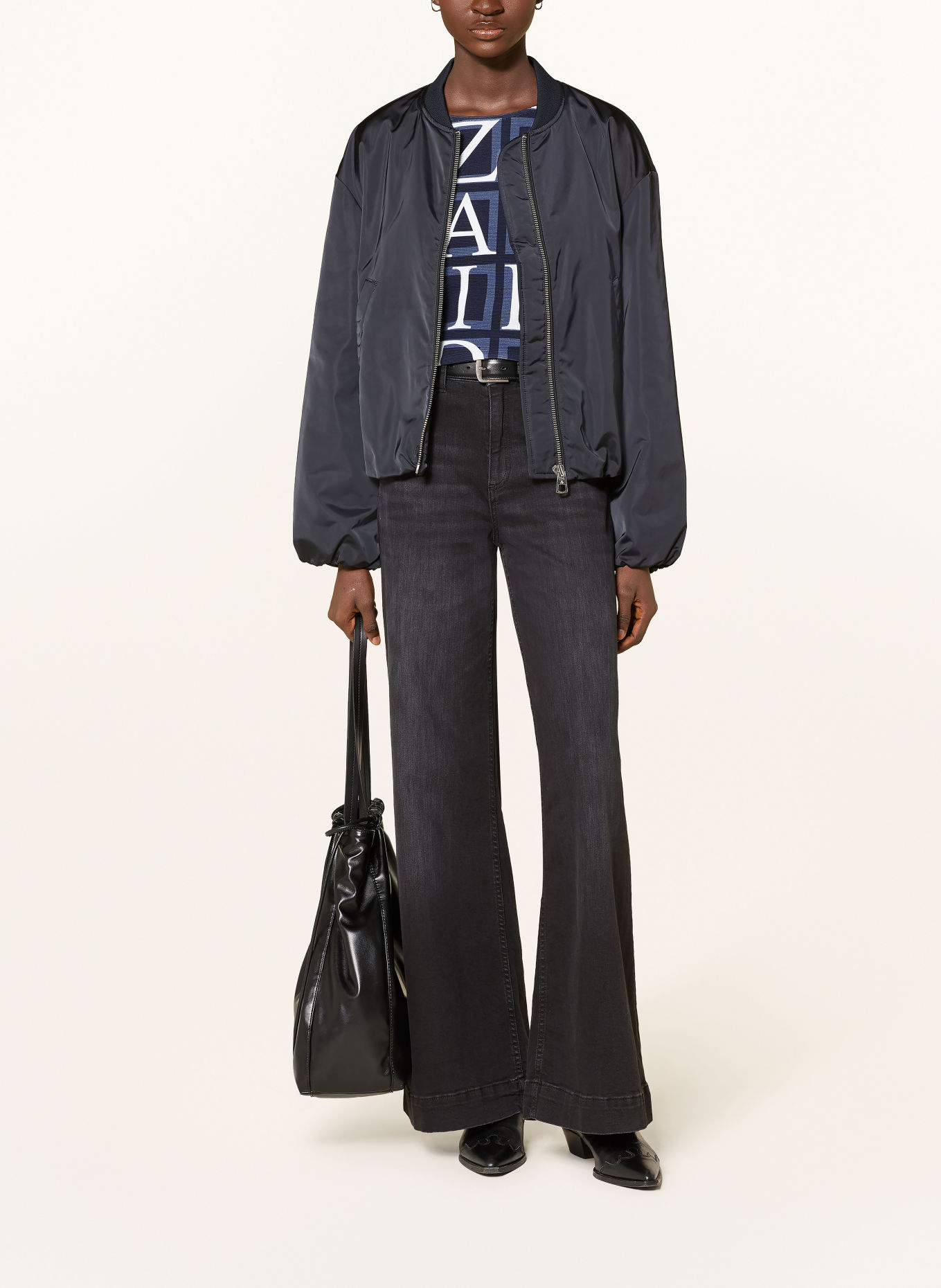 ZAÍDA Shirt with 3/4 sleeves: DARK BLUE / BLUE GRAY / WHITE