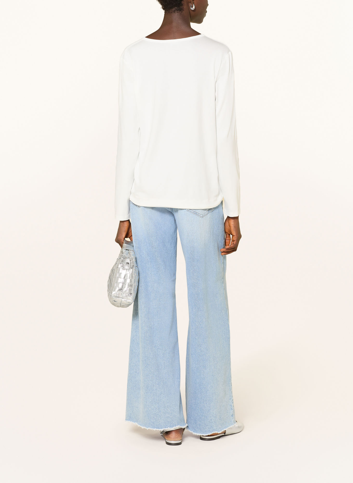 monari Blusenshirt im Materialmix mit Schmucksteinen: WEISS