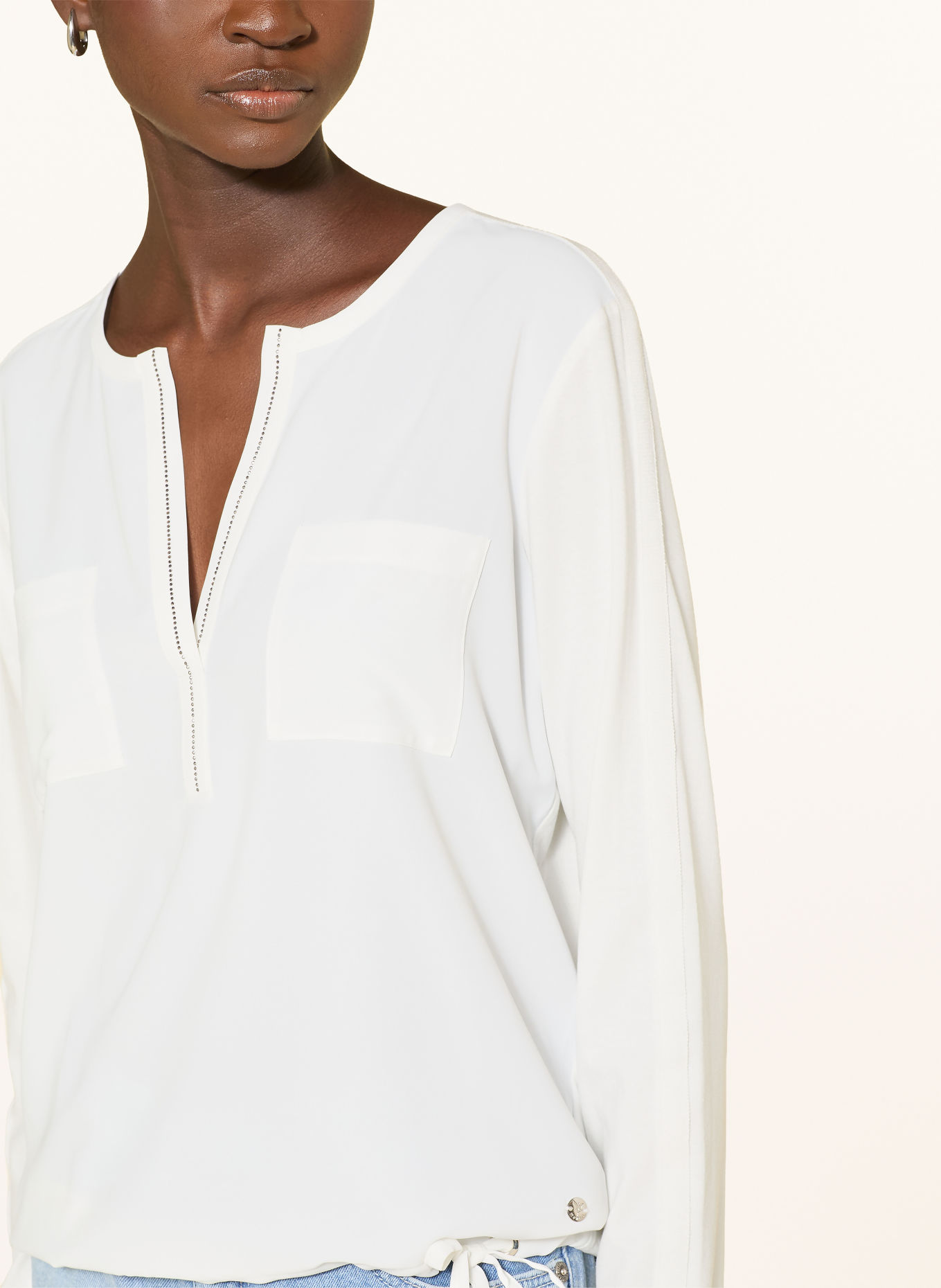 monari Blusenshirt im Materialmix mit Schmucksteinen: WEISS