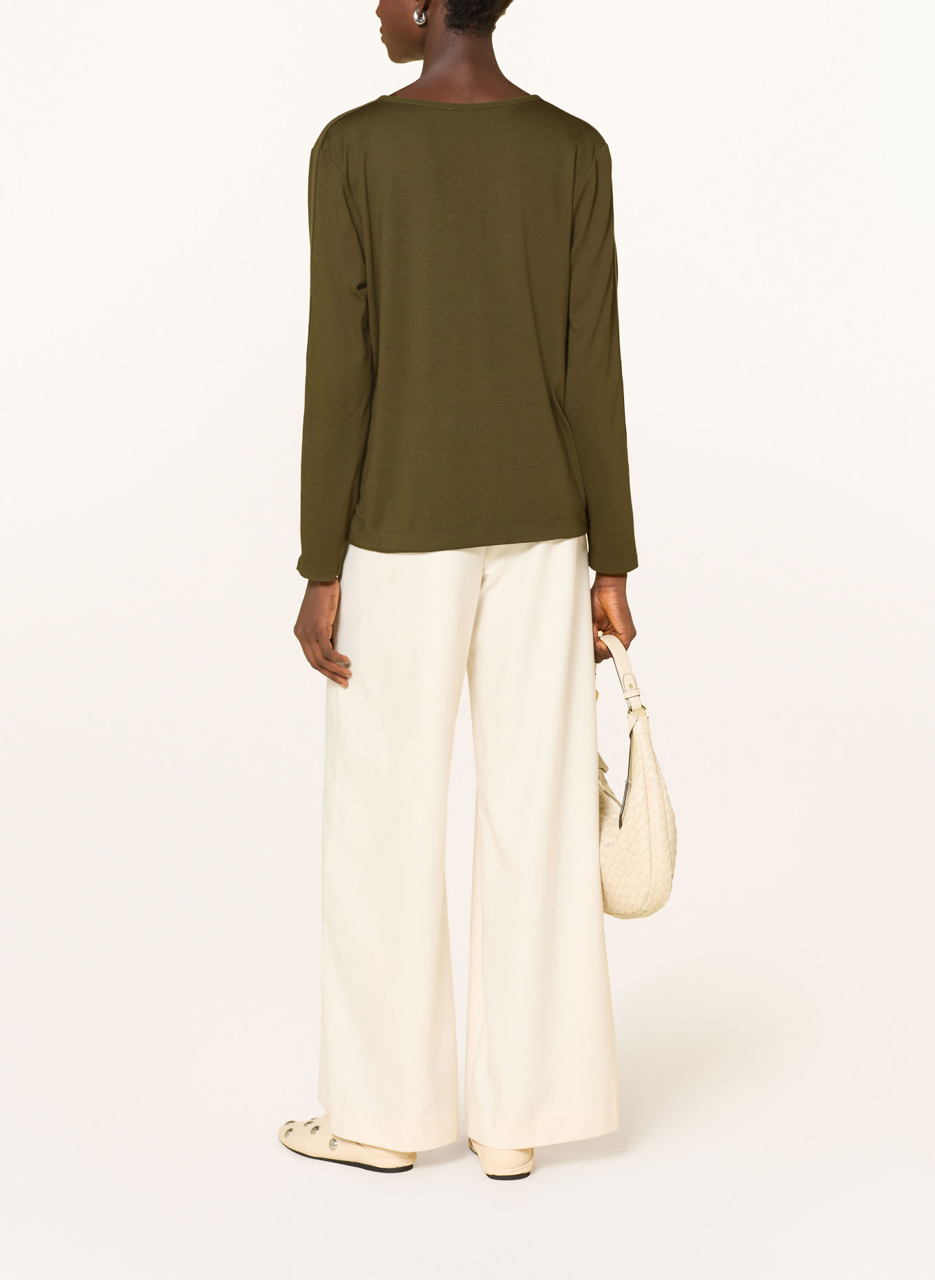 monari Blusenshirt im Materialmix mit Schmucksteinen: OLIV