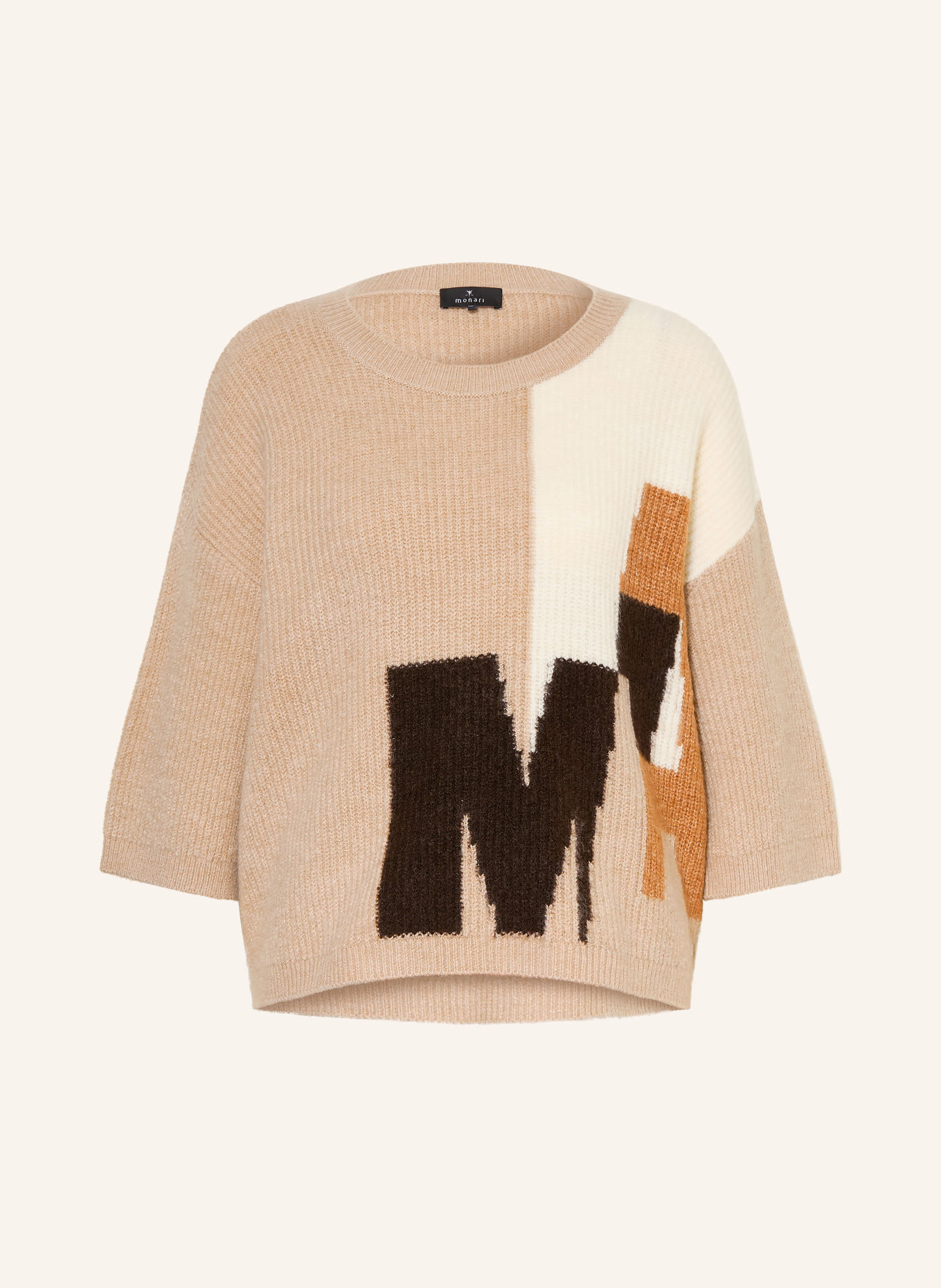monari Trui met 3/4-mouwen: BEIGE / MARRON FONCÉ / ECRU