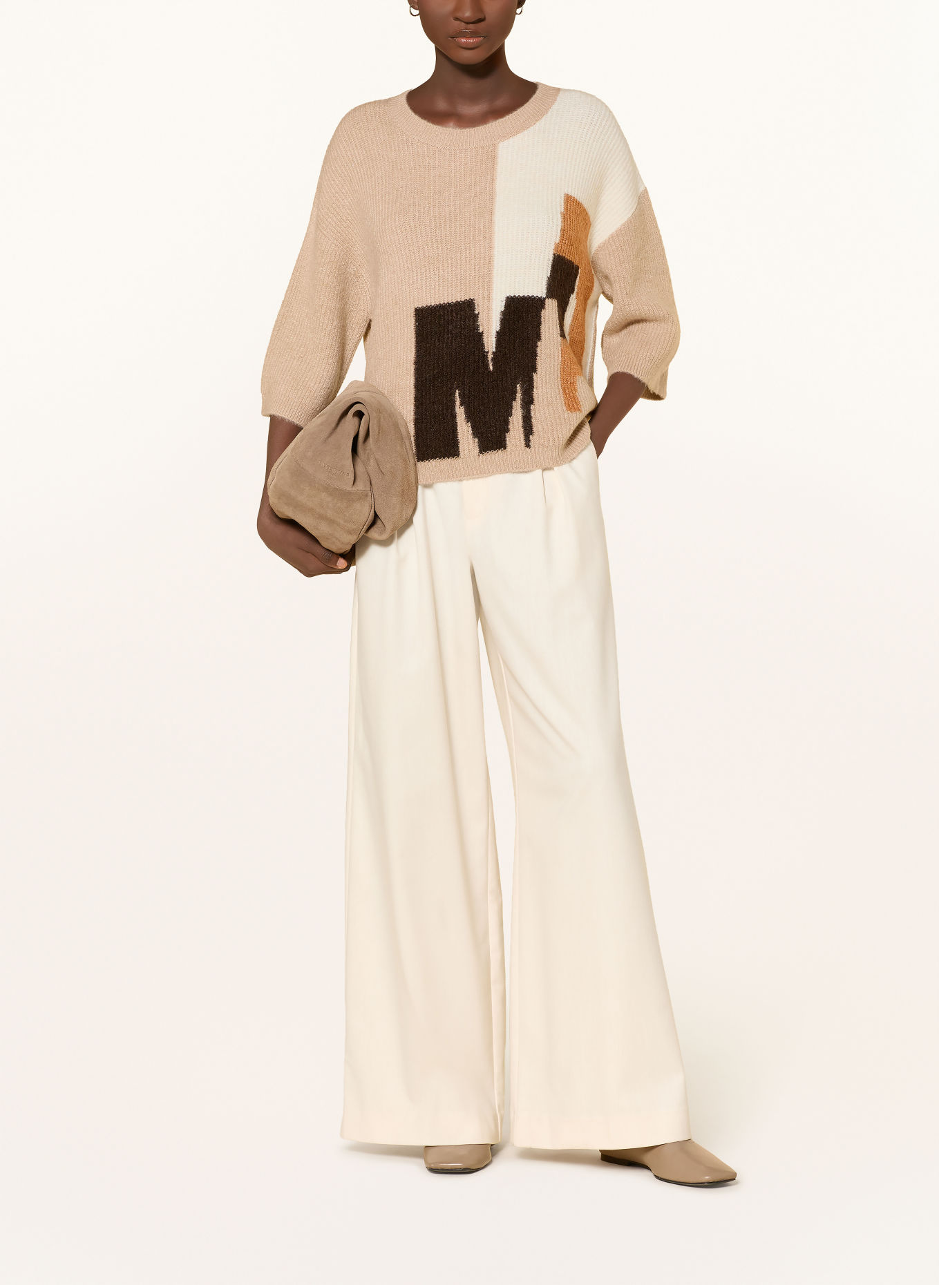 monari Trui met 3/4-mouwen: BEIGE / MARRON FONCÉ / ECRU