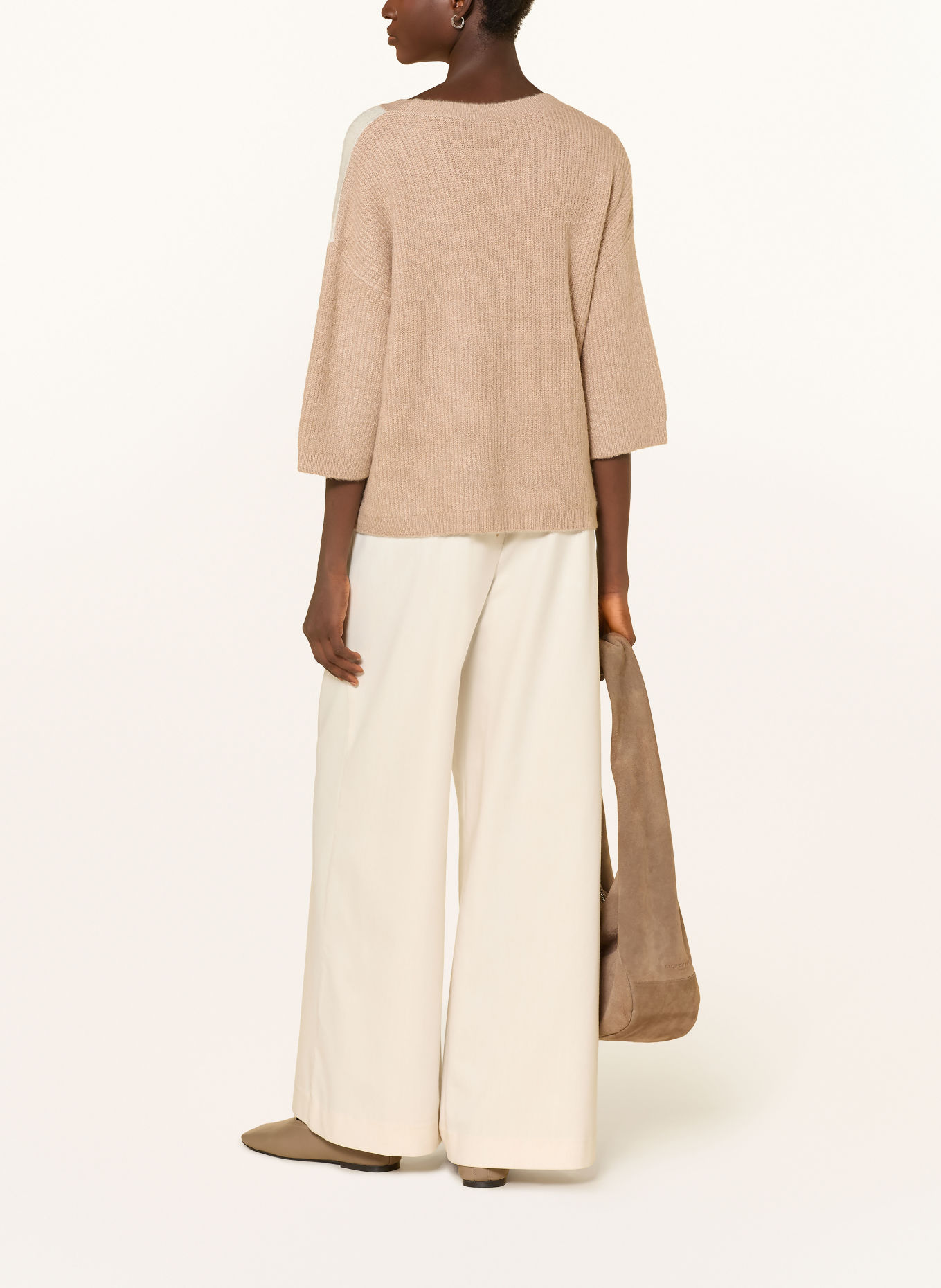 monari Trui met 3/4-mouwen: BEIGE / MARRON FONCÉ / ECRU