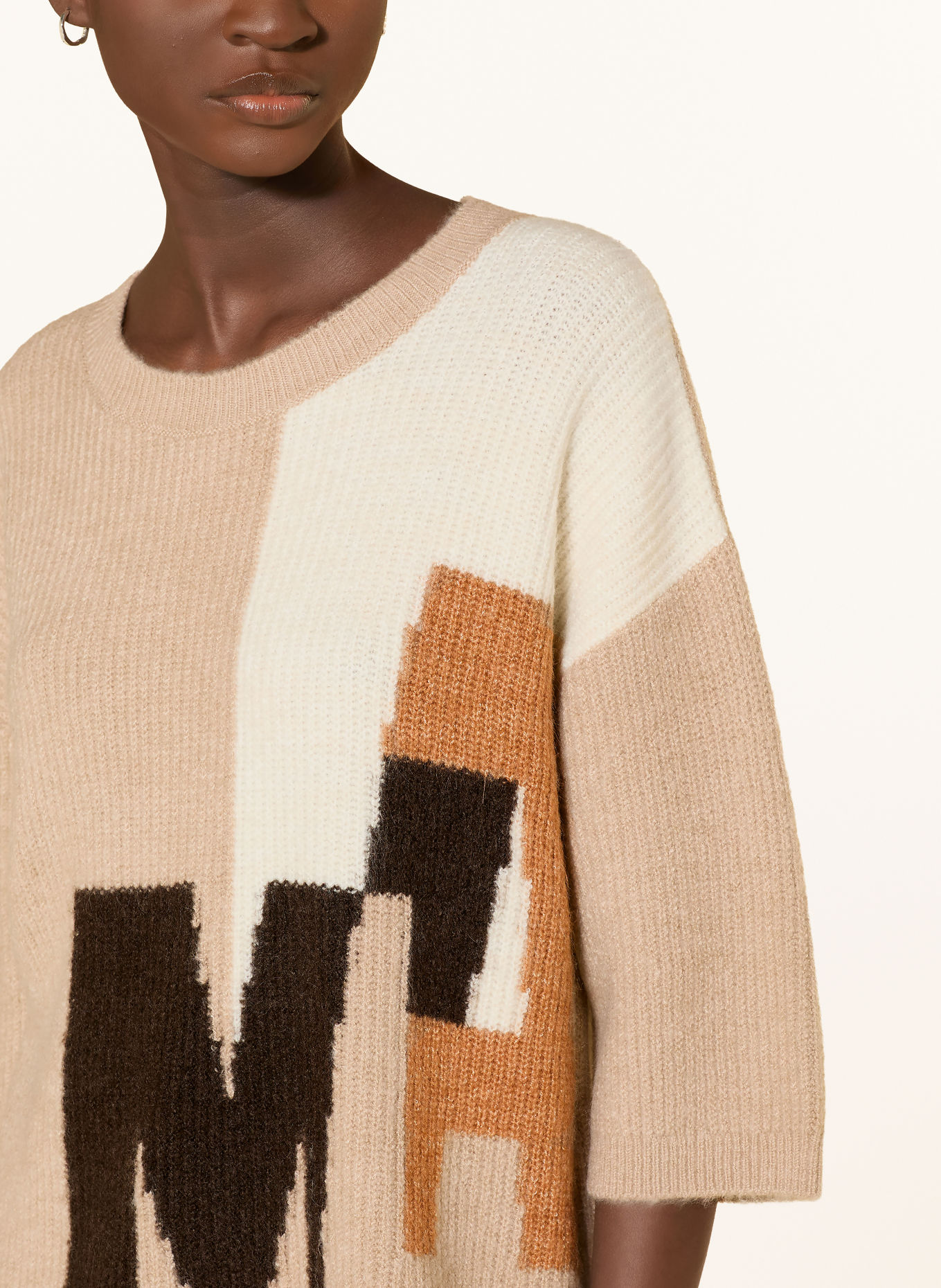 monari Trui met 3/4-mouwen: BEIGE / MARRON FONCÉ / ECRU