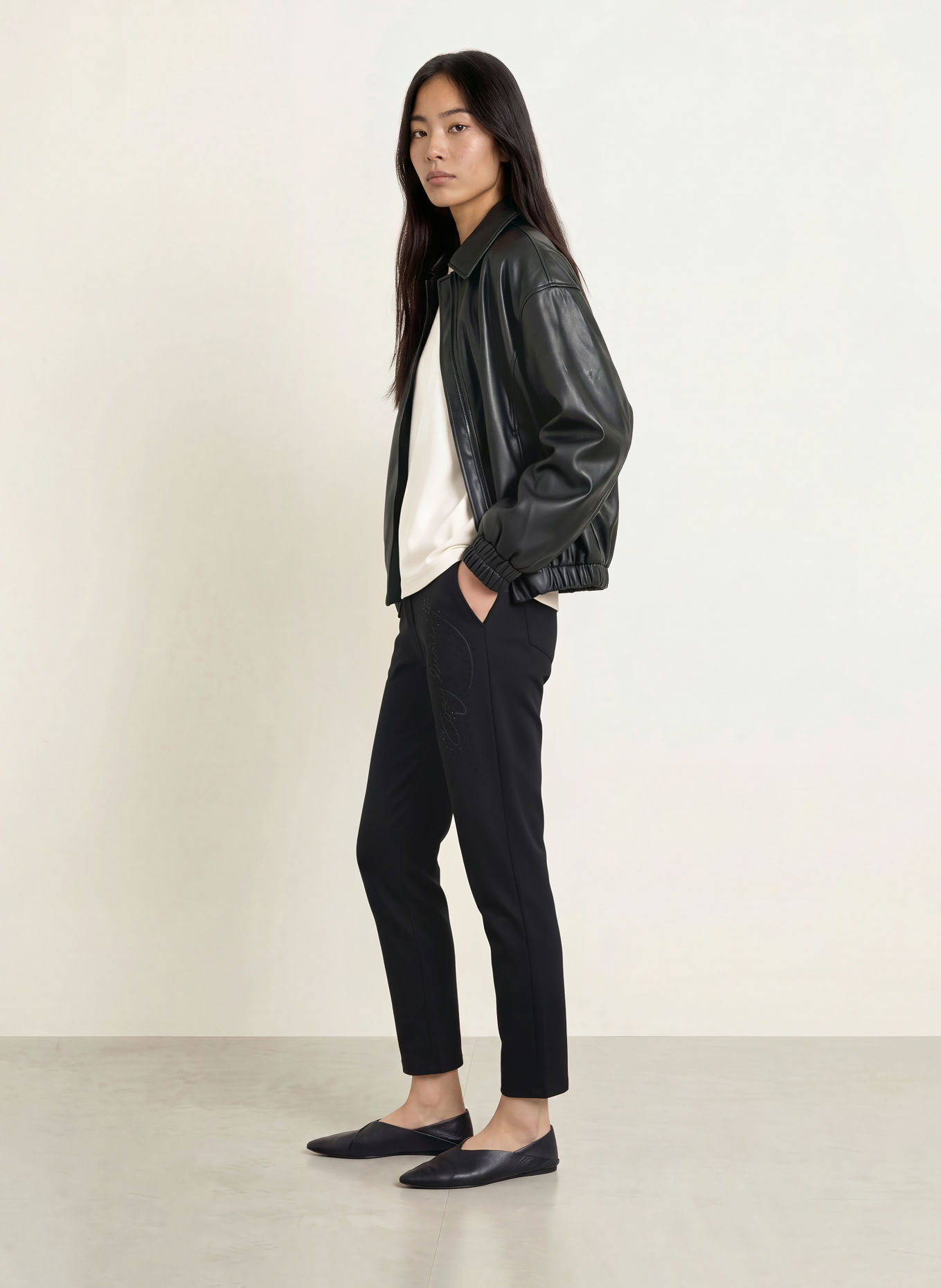 monari Jerseybroek met sierstenen: ZWART