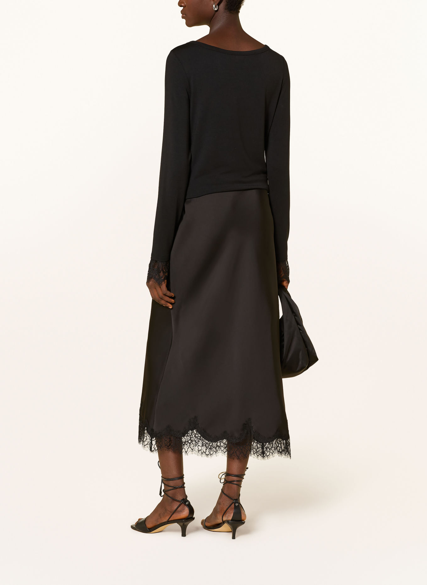monari Longsleeve met lange mouwen en kant: ZWART