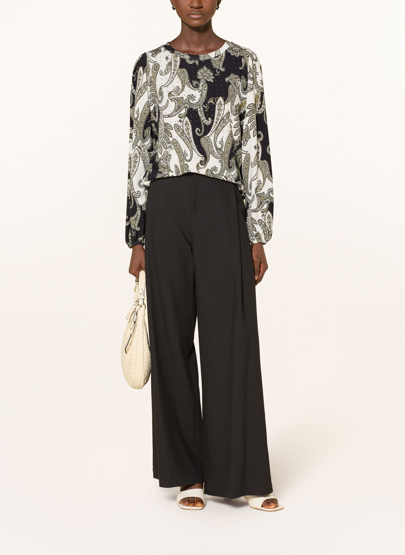 monari Longsleeve met sierstenen: CRÈME / KAKI / ZWART