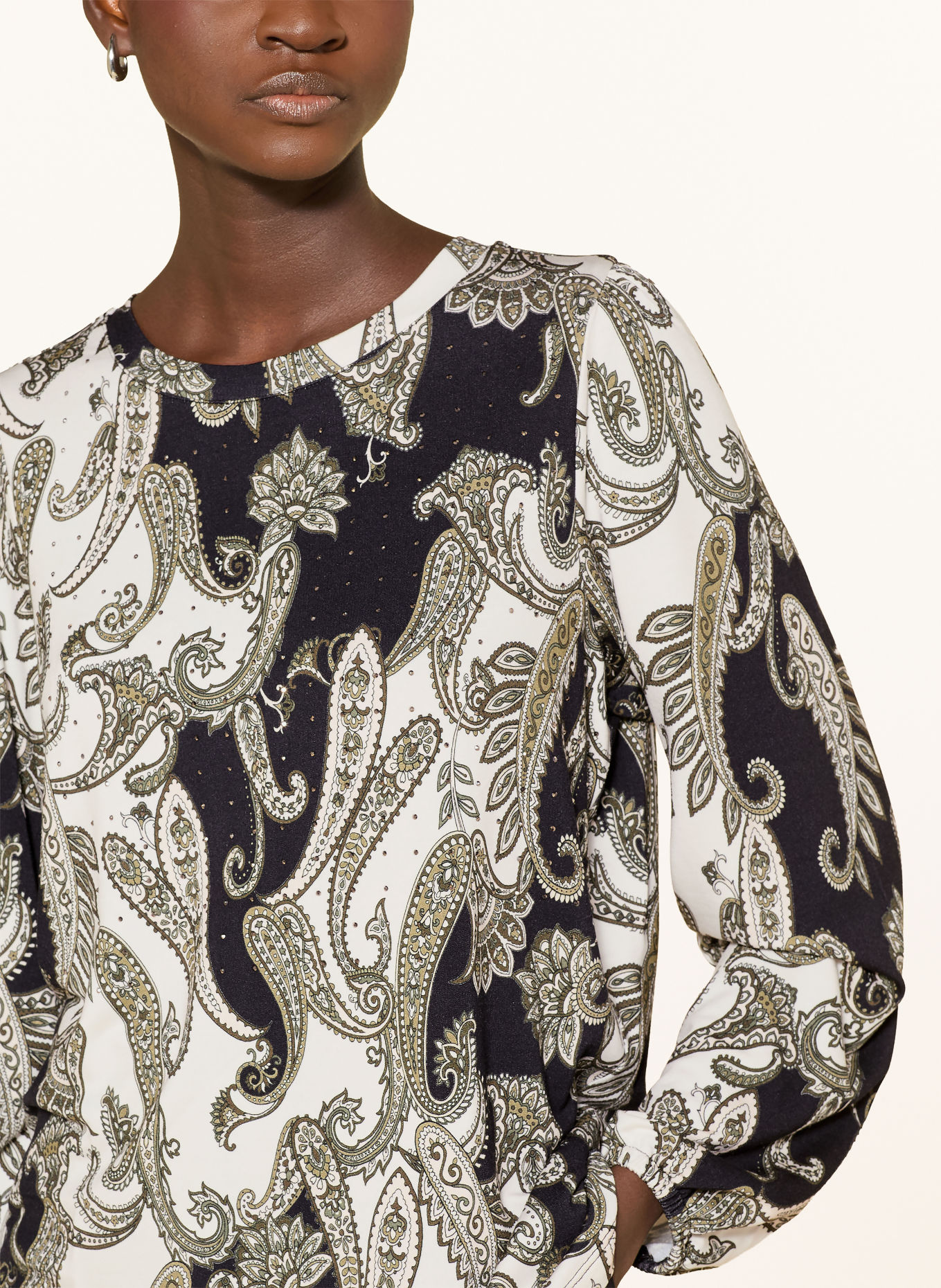monari Longsleeve met sierstenen: CRÈME / KAKI / ZWART