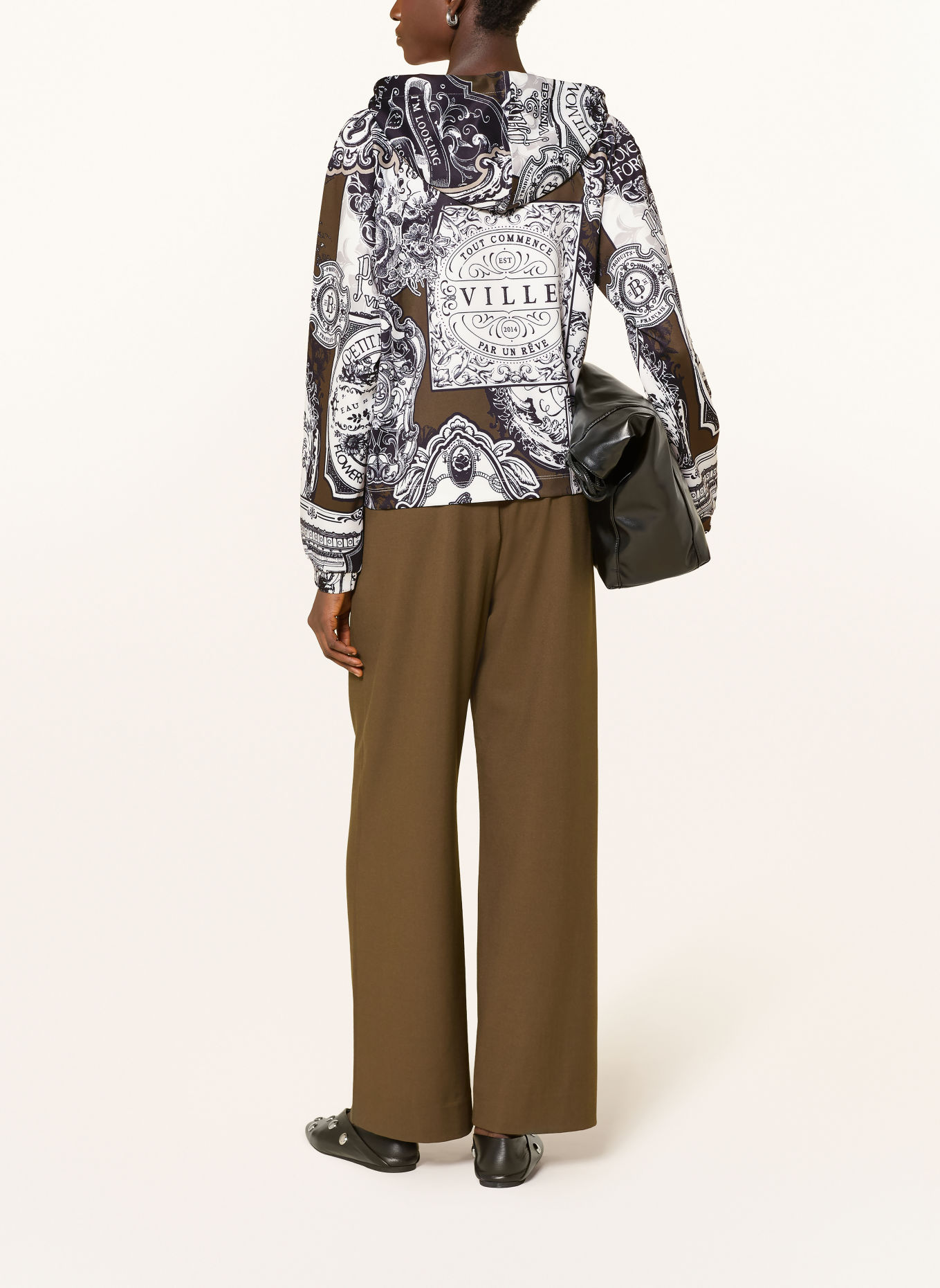 monari Sweatshirt met sierstenen: ZWART / KAKI / WIT