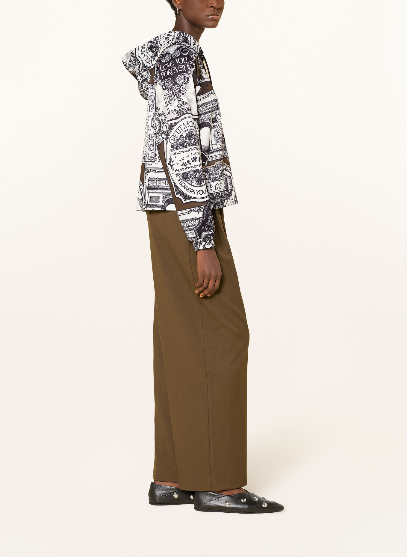monari Sweatshirt met sierstenen: ZWART / KAKI / WIT