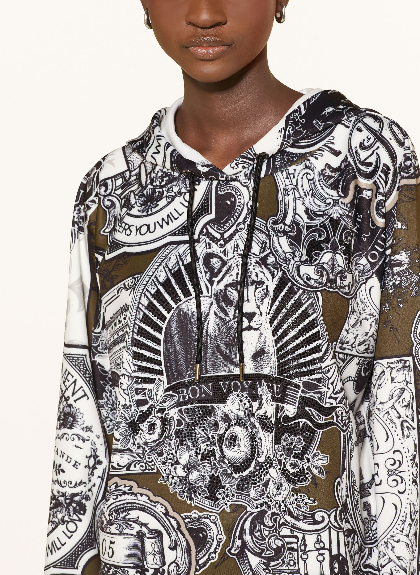 monari Sweatshirt met sierstenen: ZWART / KAKI / WIT