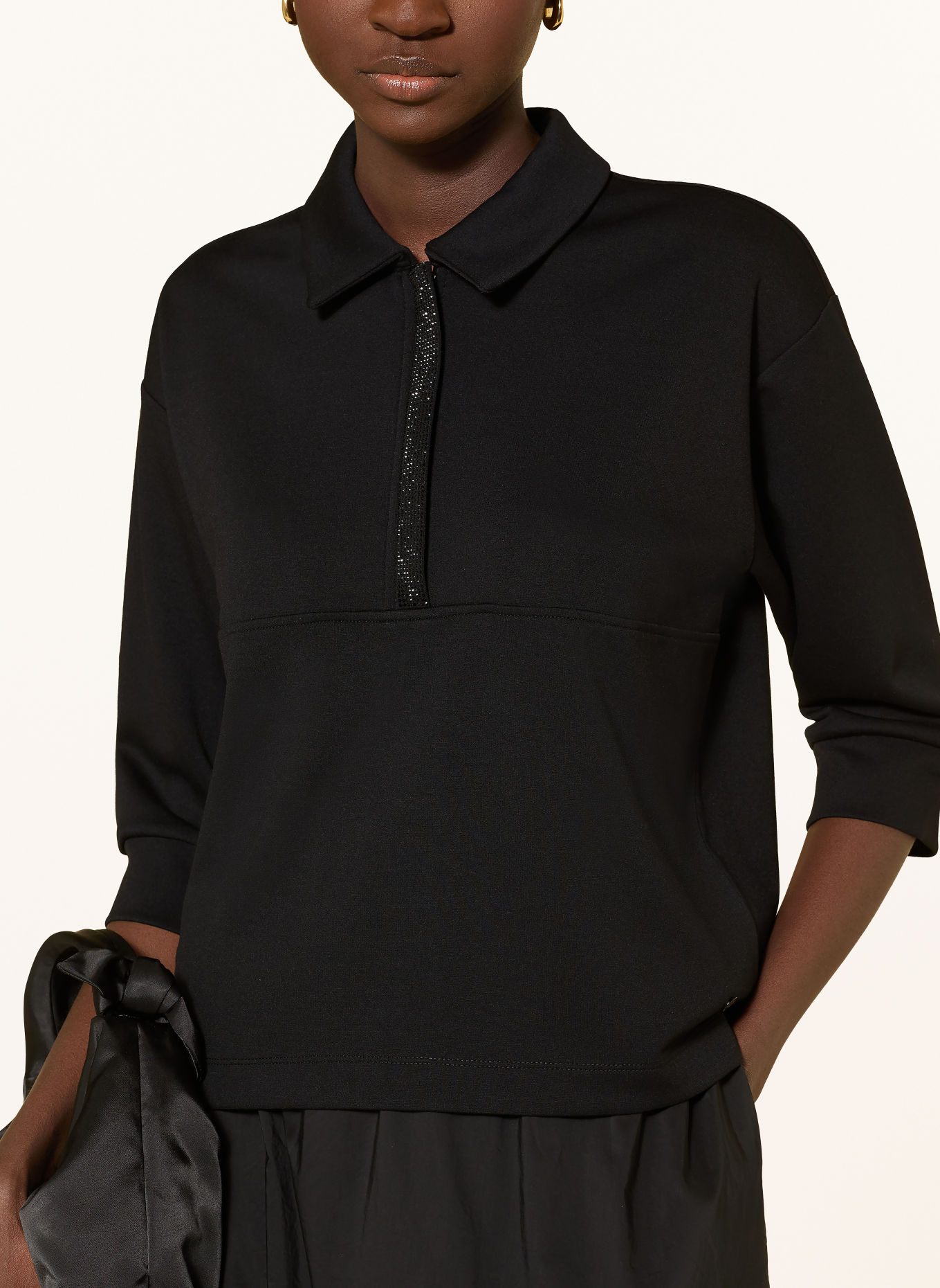 monari T-shirt met sierstenen en 3/4-mouwen: ZWART