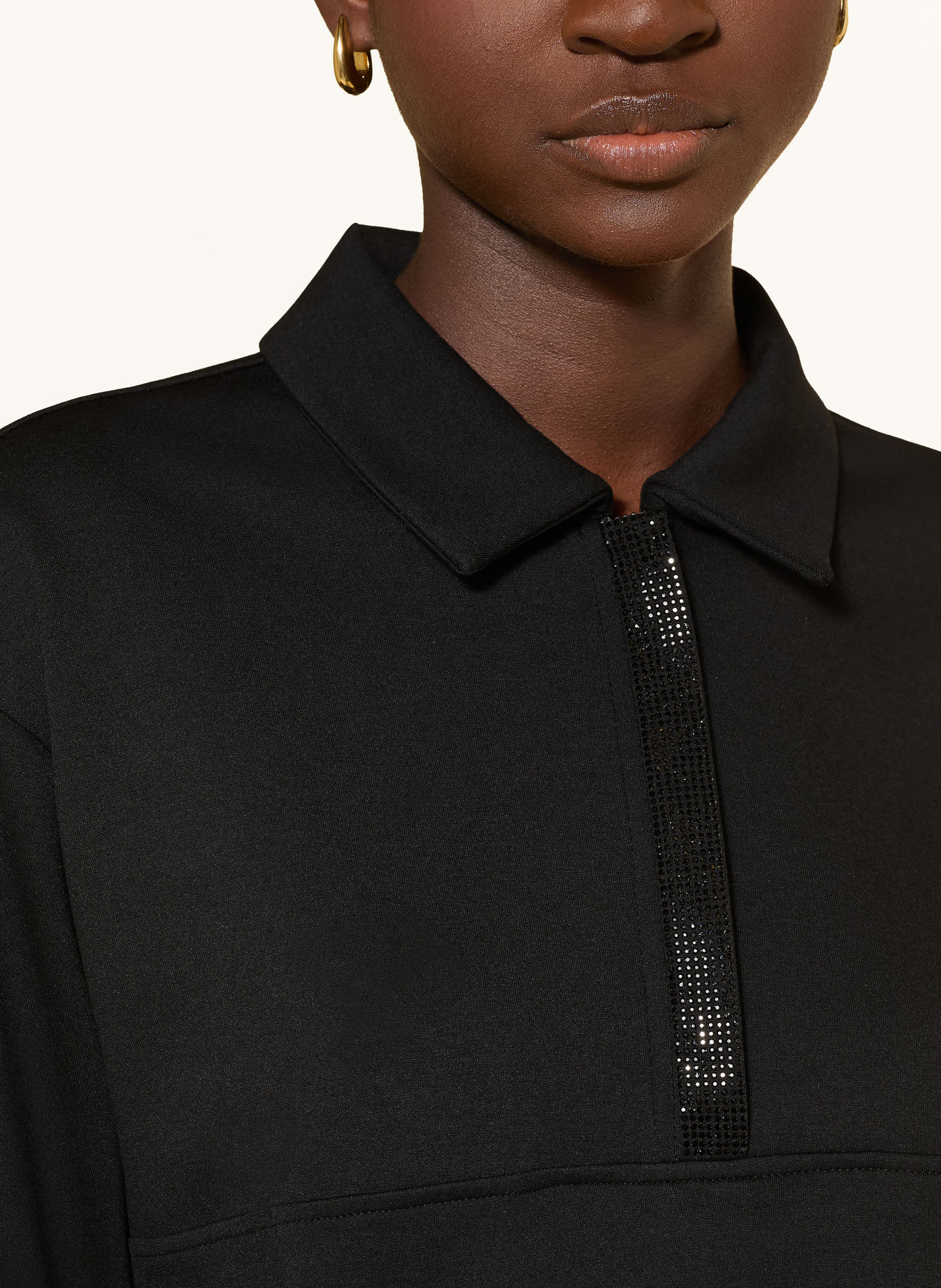 monari T-shirt met sierstenen en 3/4-mouwen: ZWART