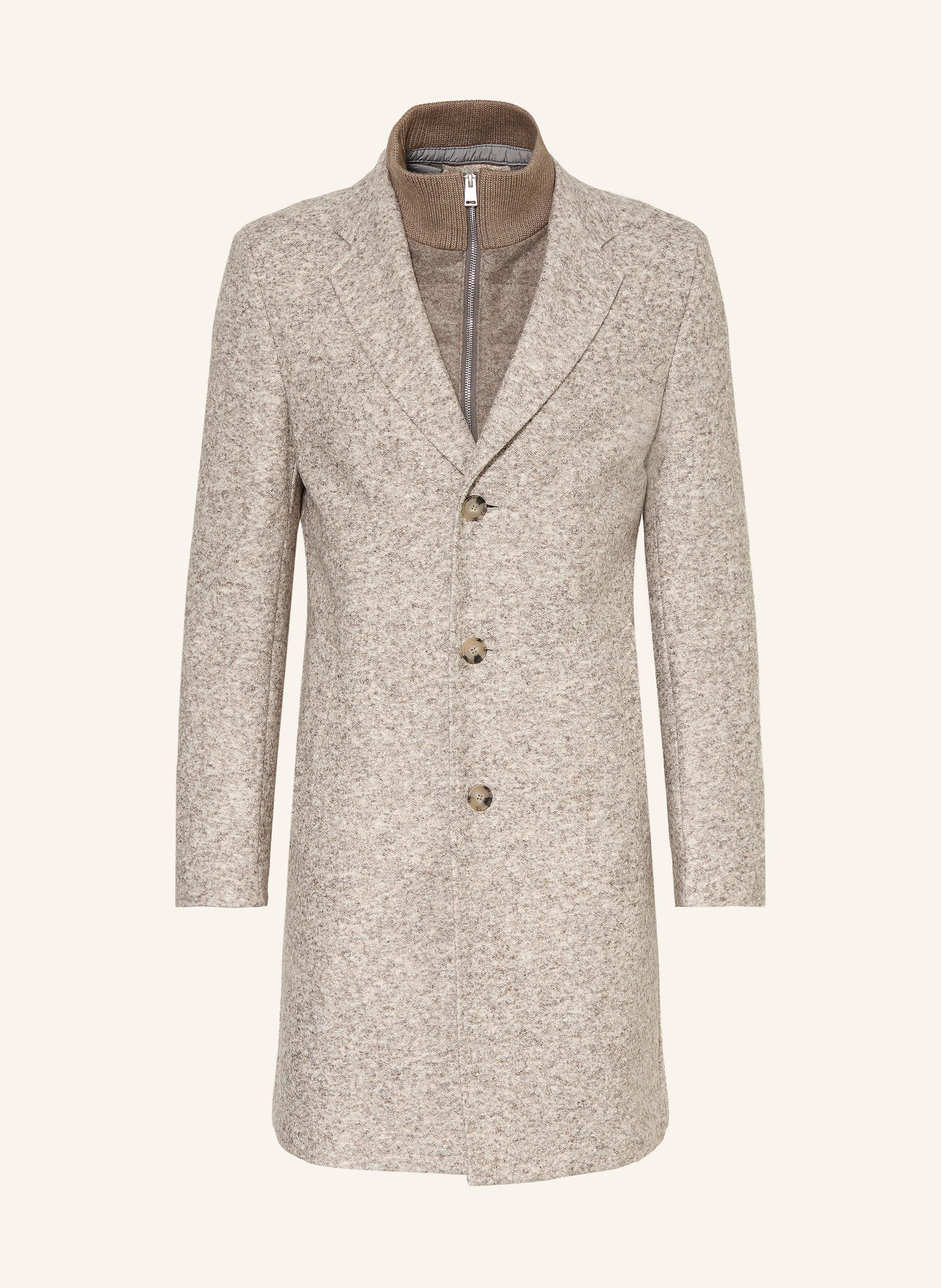 BOSS HYDE-Mantel met afneembare kraag: CRÈME / BEIGE / GRIJS