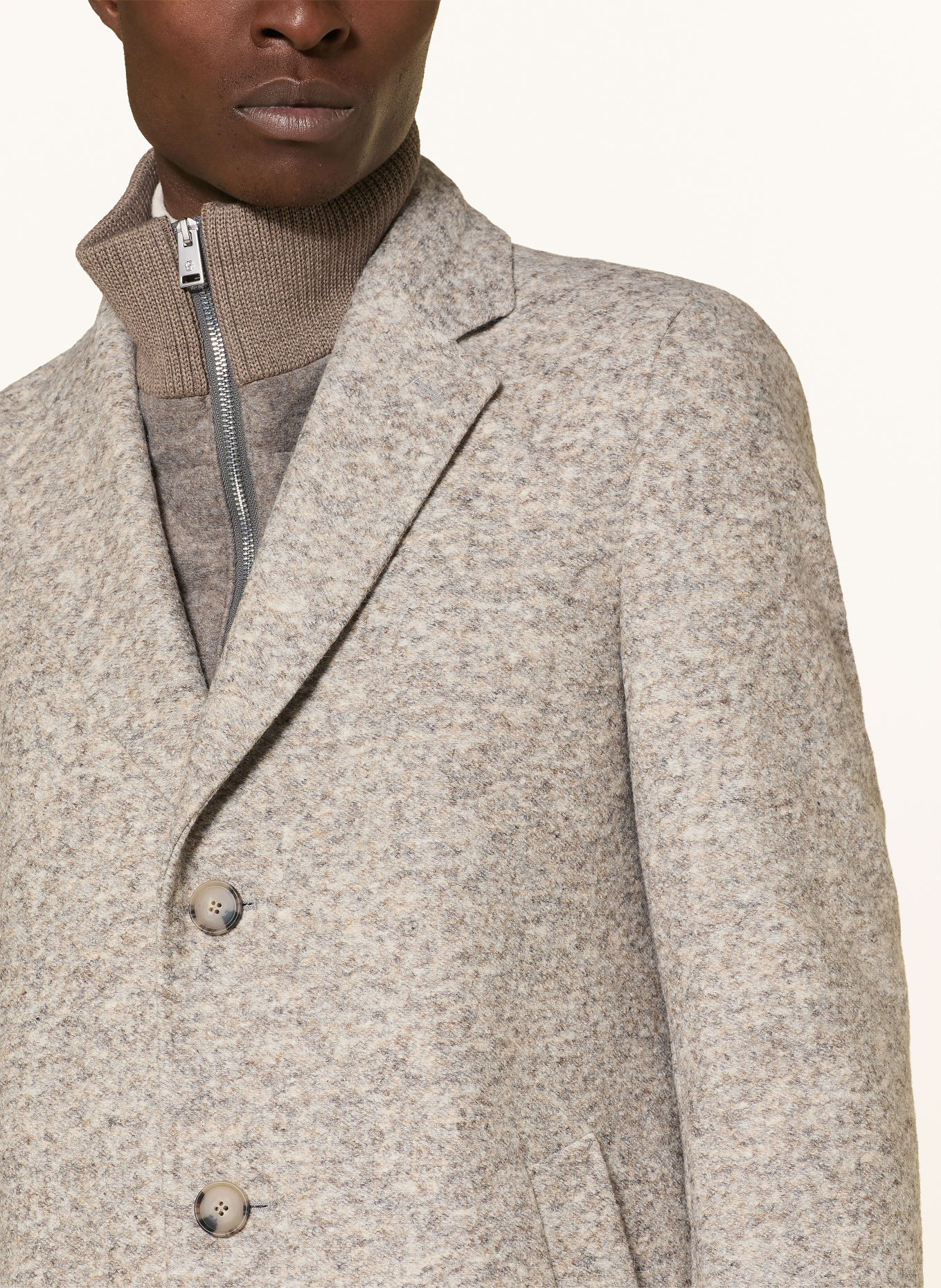 BOSS HYDE-Mantel met afneembare kraag: CRÈME / BEIGE / GRIJS