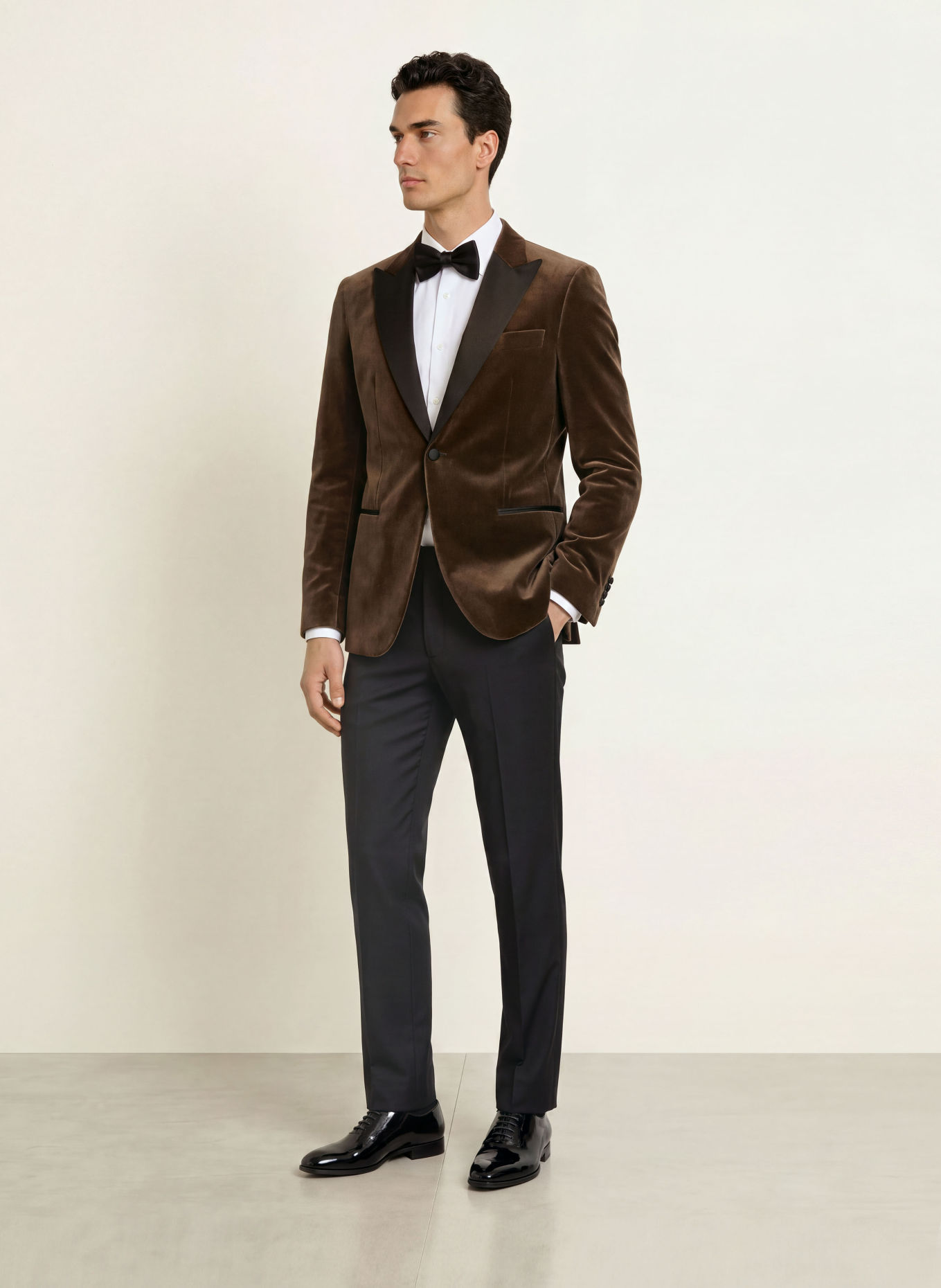 BOSS Fluwelen colbert HUTSON Slim Fit: 248 OPEN BROWN