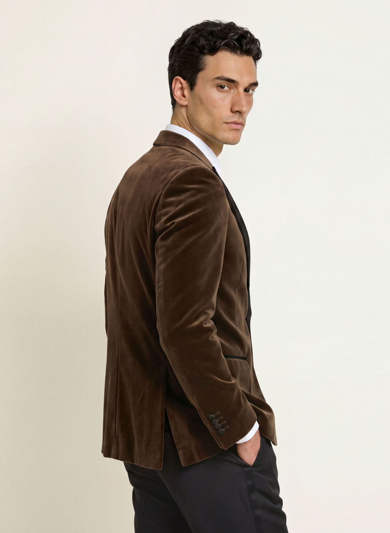 BOSS Fluwelen colbert HUTSON Slim Fit: 248 OPEN BROWN