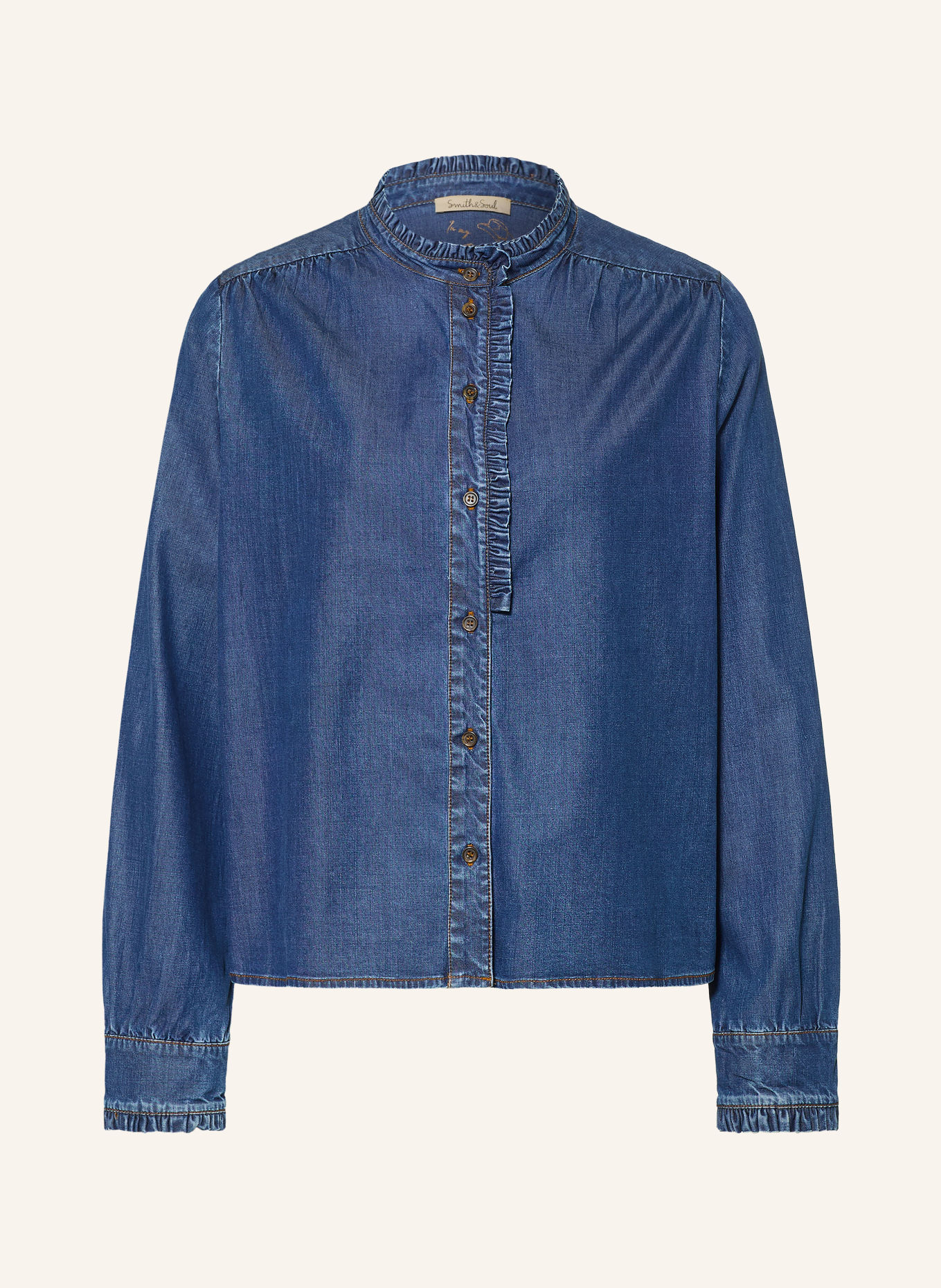 Smith & Soul Jeansbluse mit Rüschen: DUNKELBLAU