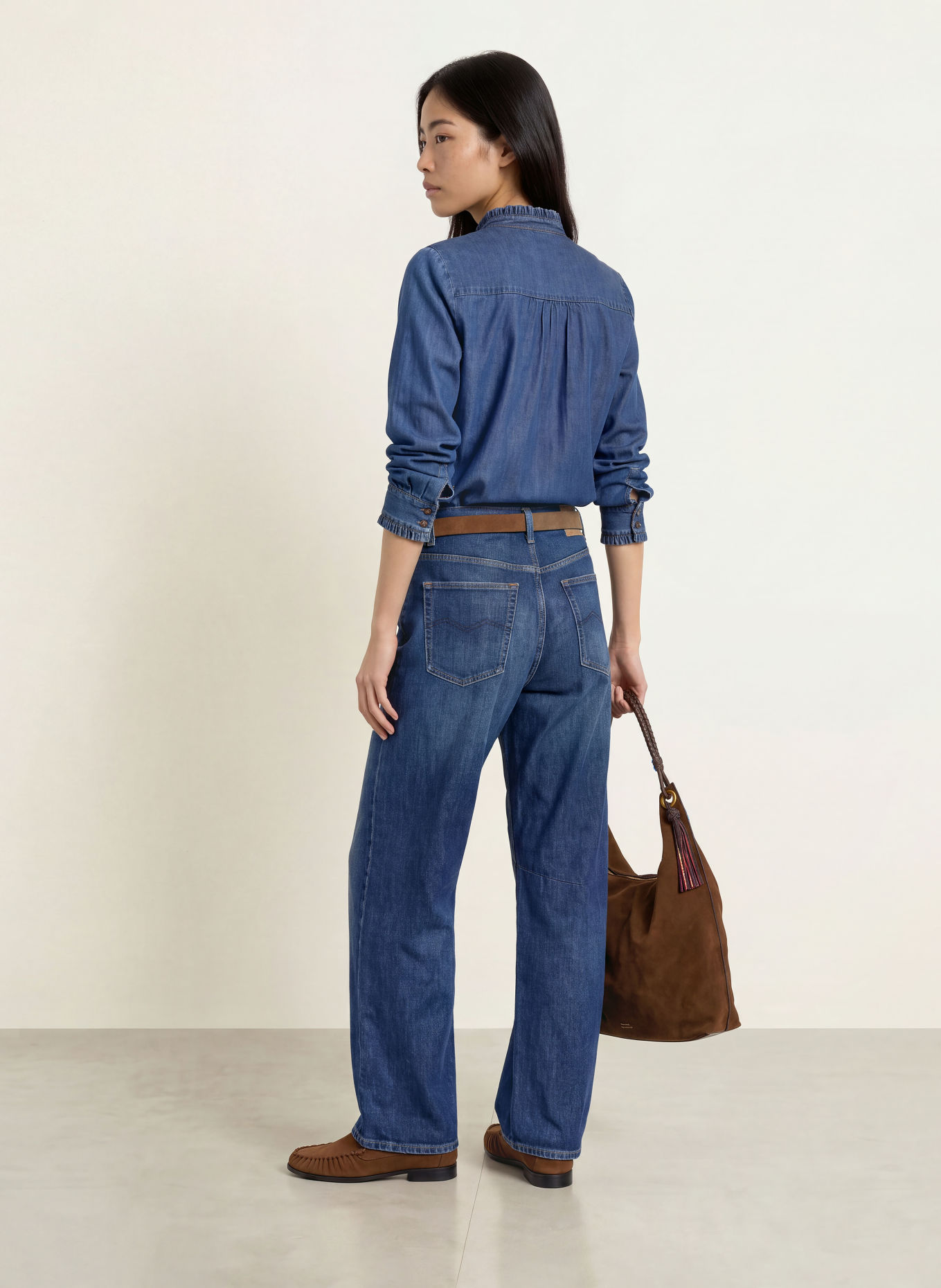 Smith & Soul Jeansbluse mit Rüschen: DUNKELBLAU