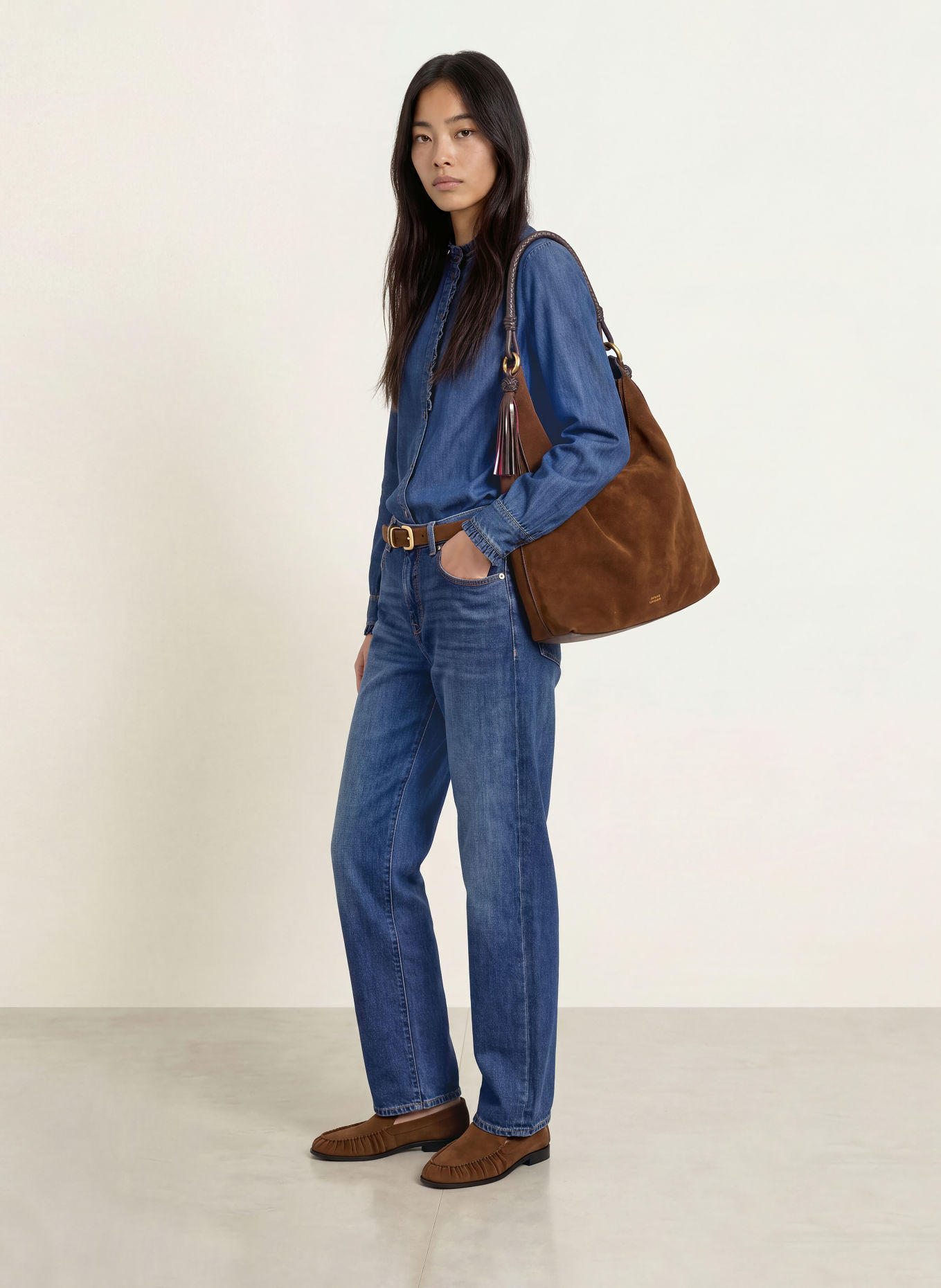 Smith & Soul Jeansbluse mit Rüschen: DUNKELBLAU