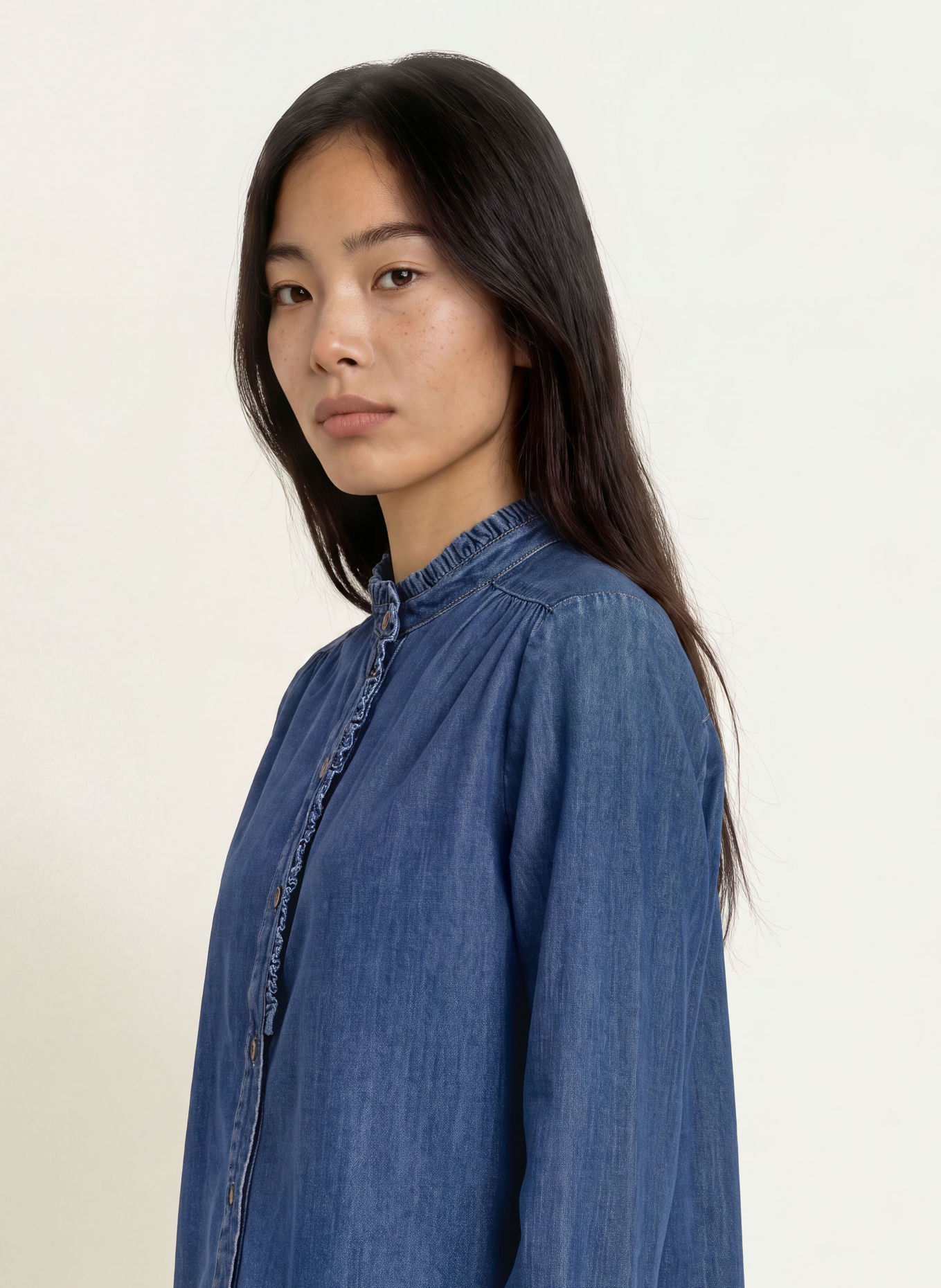 Smith & Soul Jeansbluse mit Rüschen: DUNKELBLAU