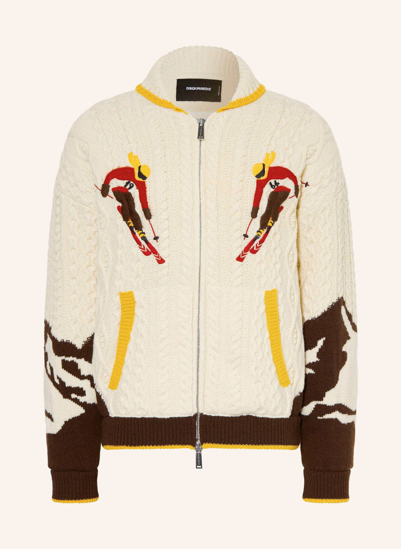DSQUARED2 Cardigan: CREAM / DARK BROWN / YELLOW