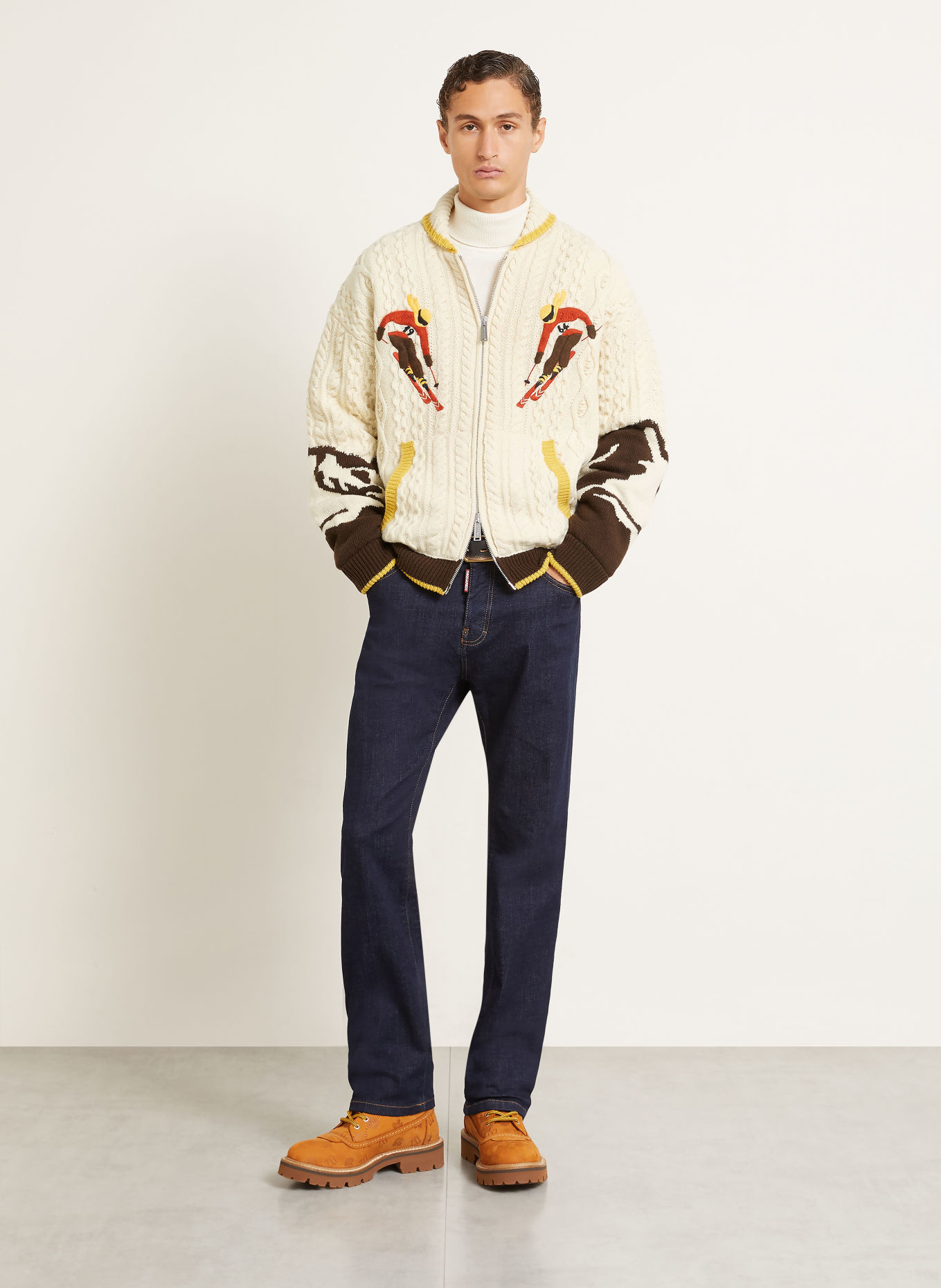 DSQUARED2 Cardigan: CREAM / DARK BROWN / YELLOW
