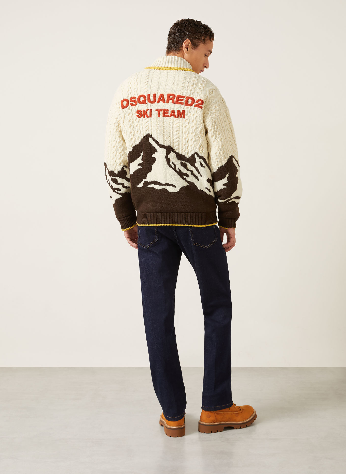 DSQUARED2 Cardigan: CREAM / DARK BROWN / YELLOW