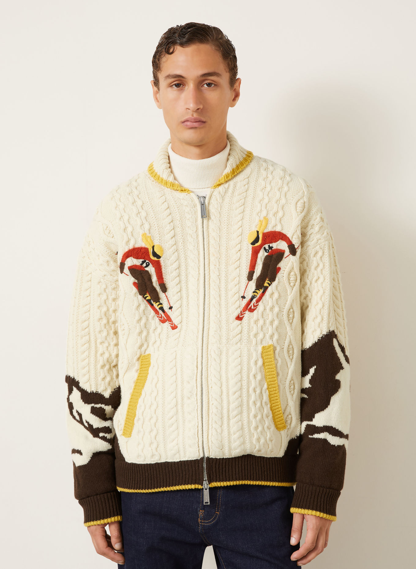 DSQUARED2 Cardigan: CREAM / DARK BROWN / YELLOW