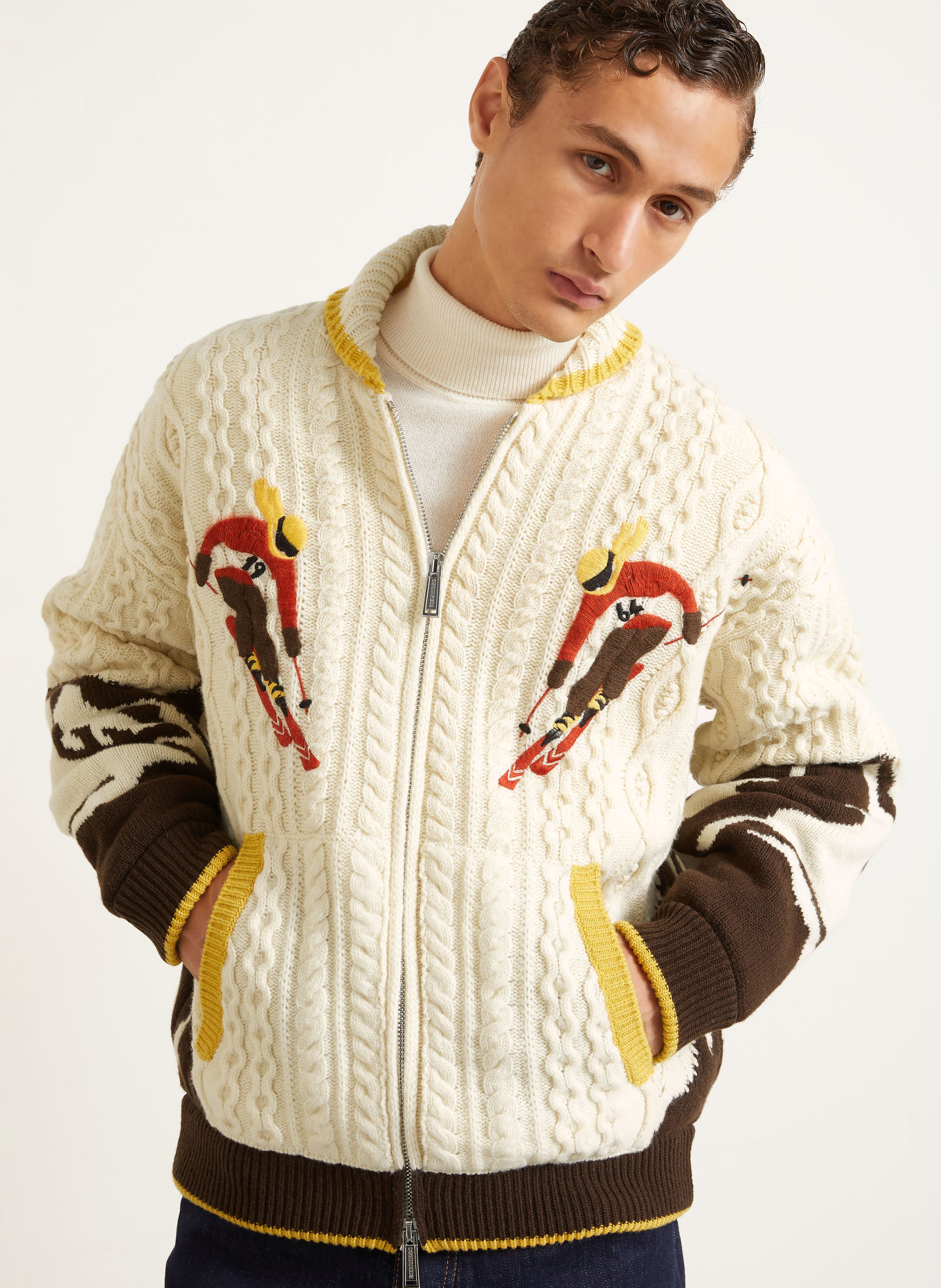 DSQUARED2 Cardigan: CREAM / DARK BROWN / YELLOW