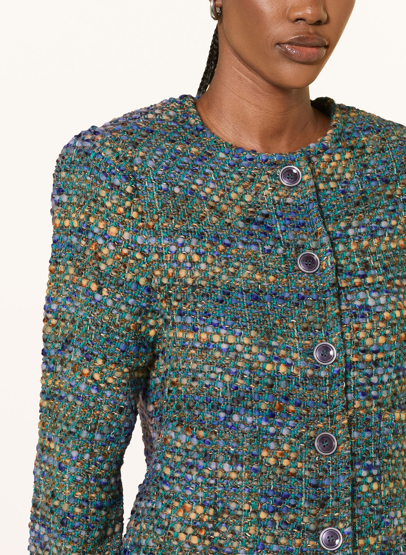 Rich & Royal Bouclé-Blazer: BLAUW / BEIGE / TURQUOISE
