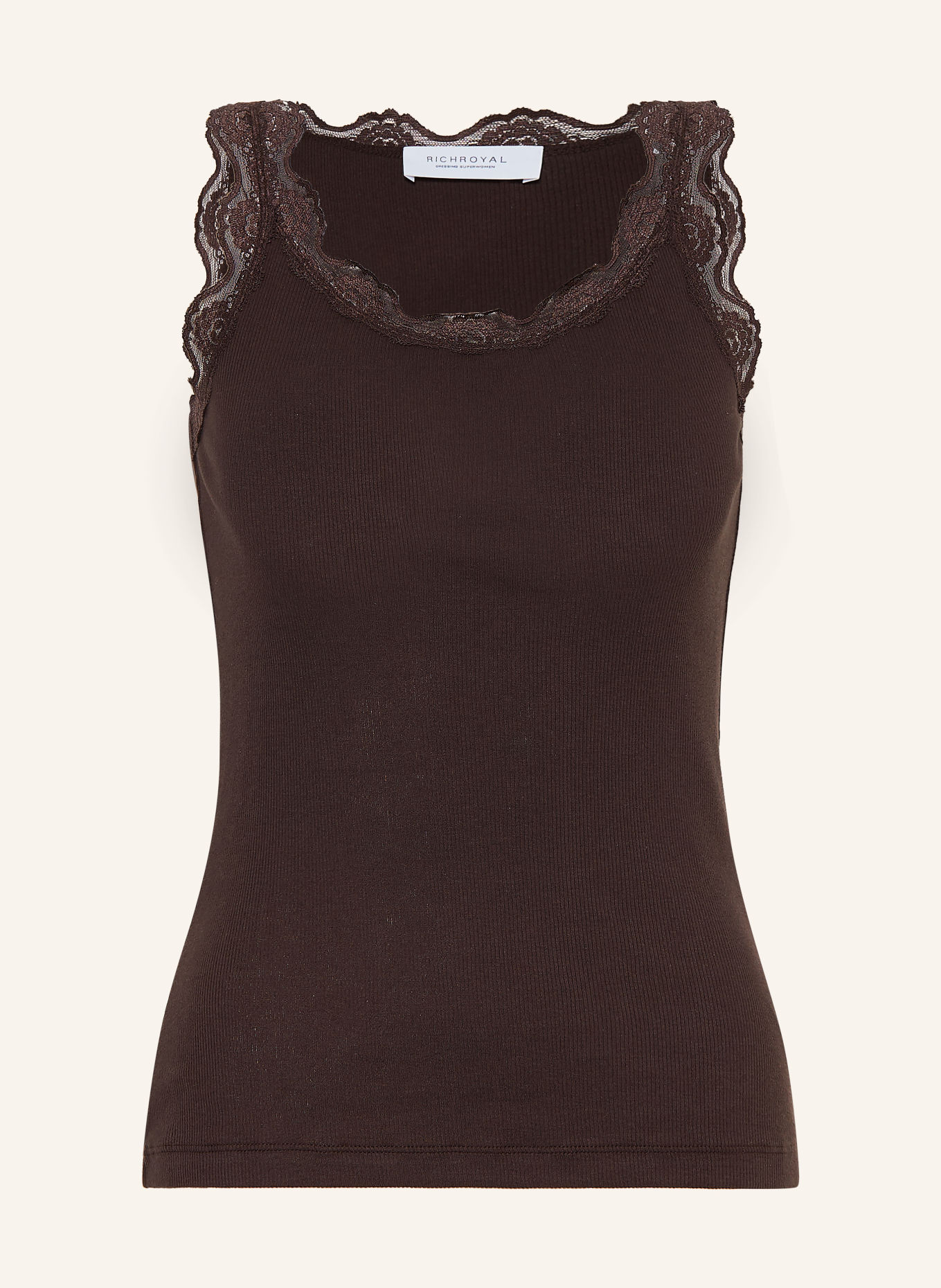 Rich & Royal Top met kant: MARRON FONCÉ
