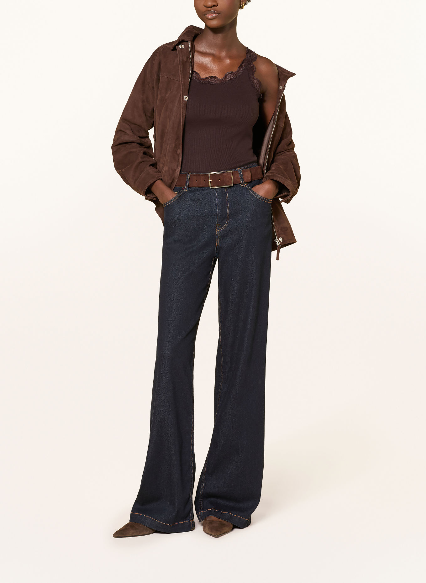 Rich & Royal Top met kant: MARRON FONCÉ