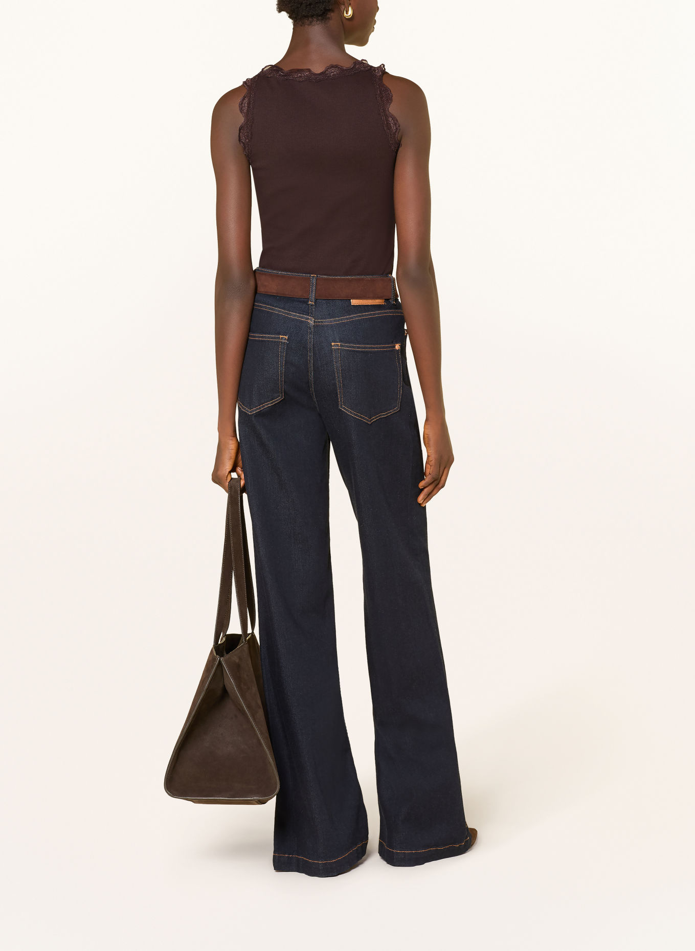 Rich & Royal Top met kant: MARRON FONCÉ