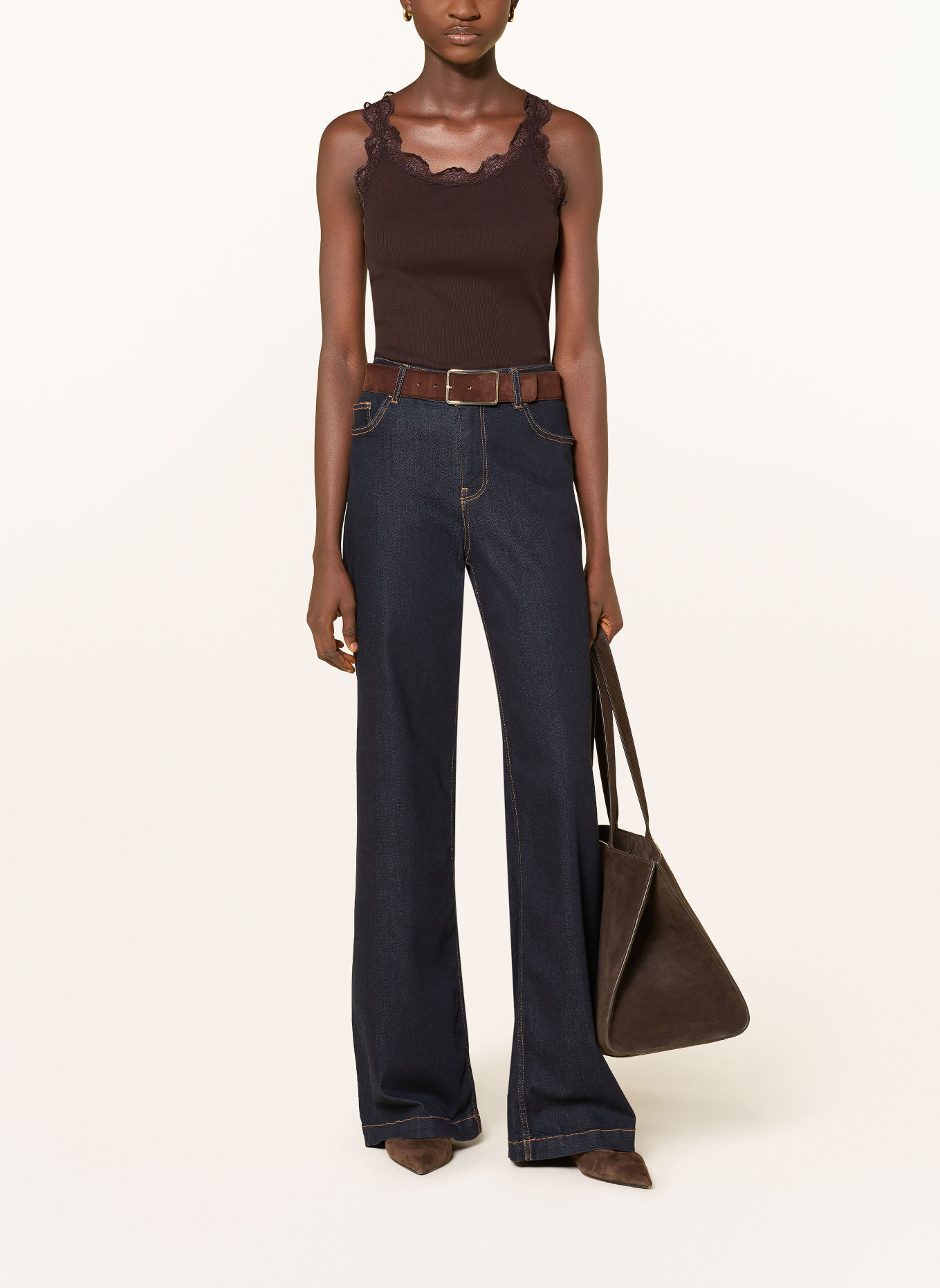 Rich & Royal Top met kant: MARRON FONCÉ