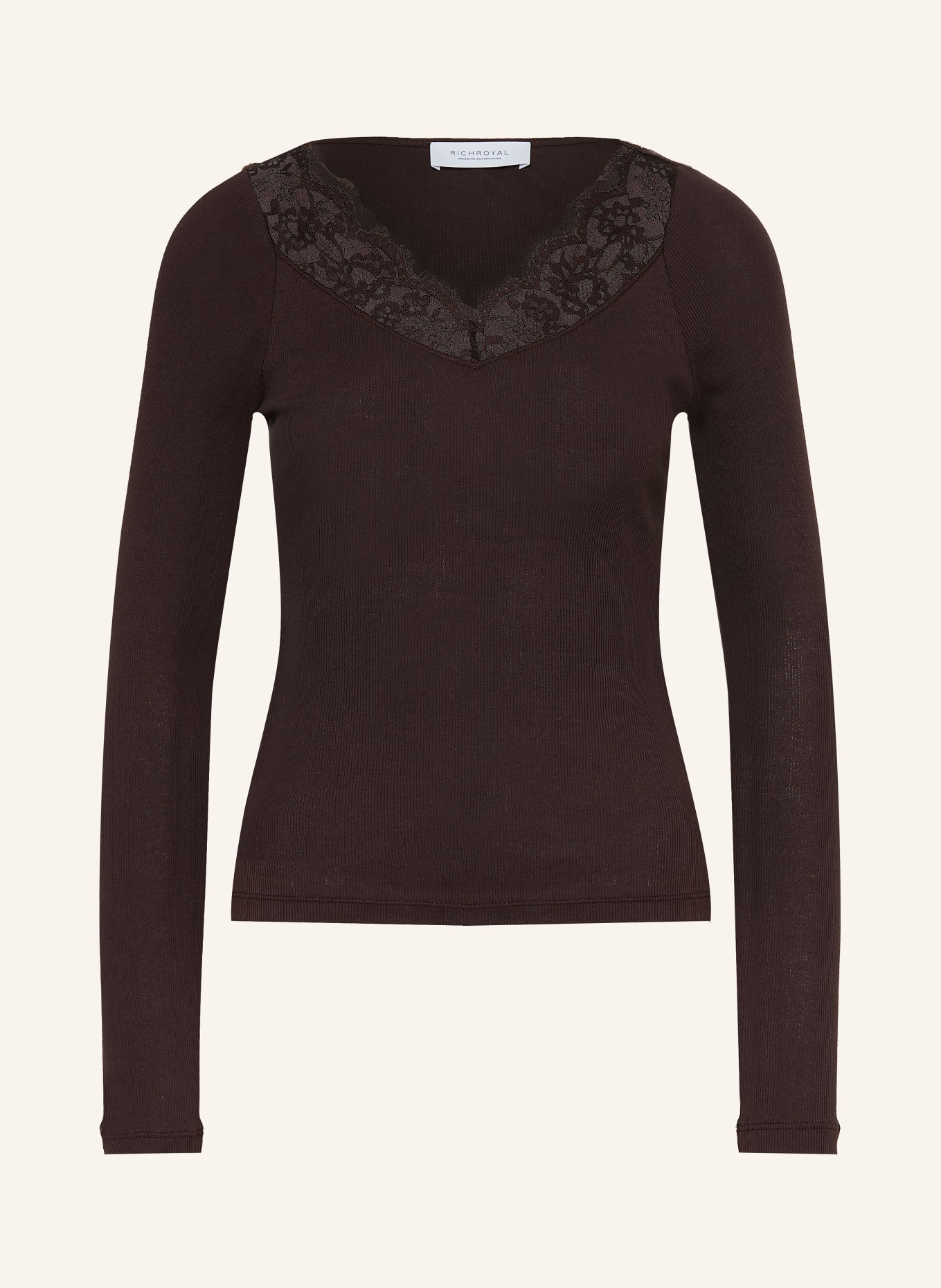 Rich & Royal Longsleeve met lange mouwen en kant: MARRON FONCÉ
