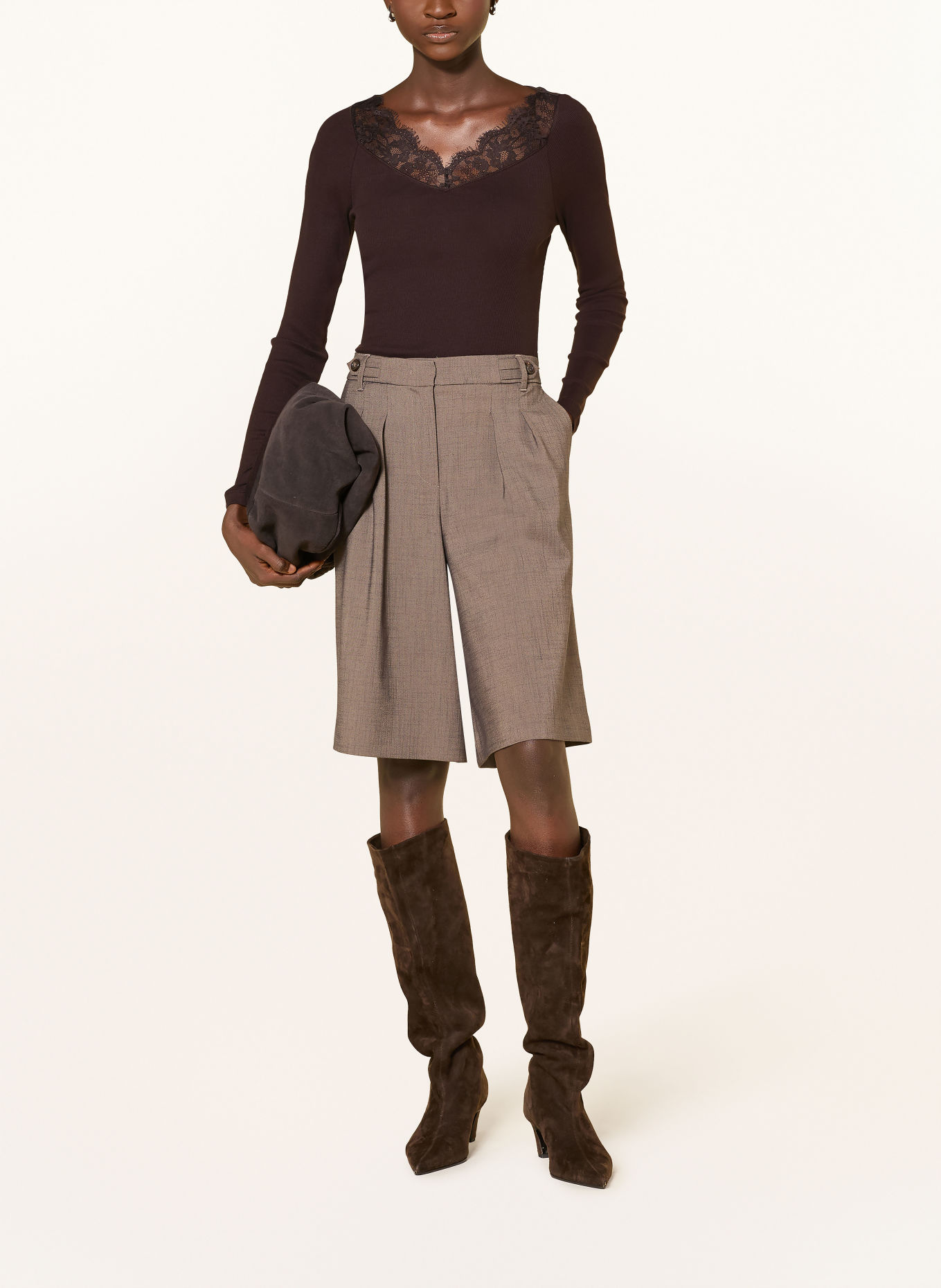 Rich & Royal Longsleeve met lange mouwen en kant: MARRON FONCÉ