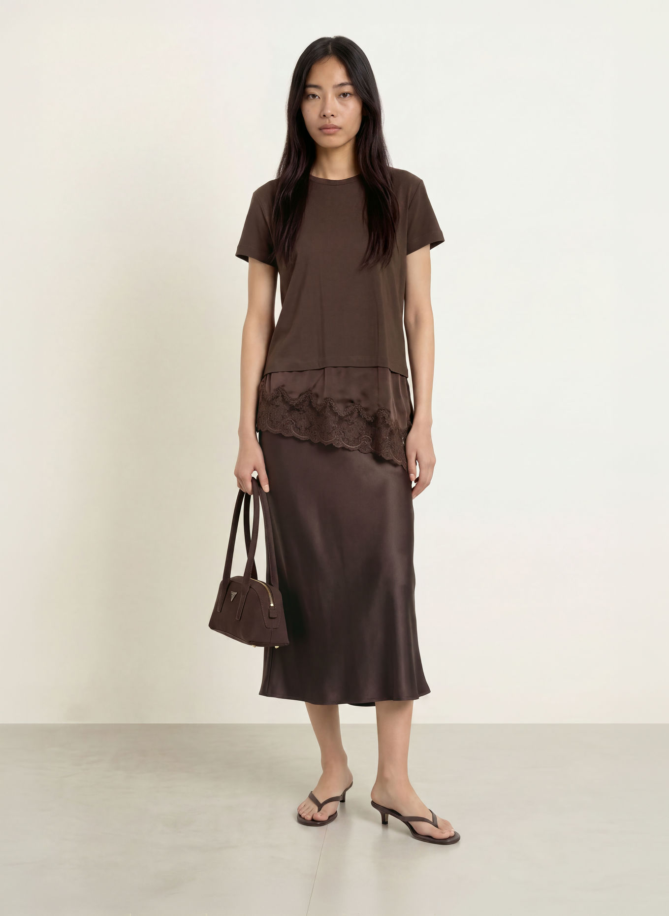 Rich & Royal Satijnen rok: MARRON FONCÉ
