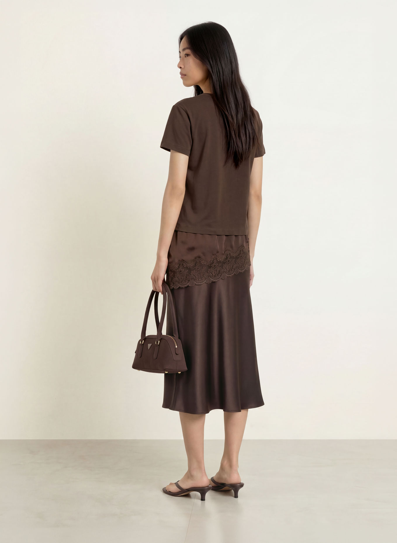 Rich & Royal Satijnen rok: MARRON FONCÉ