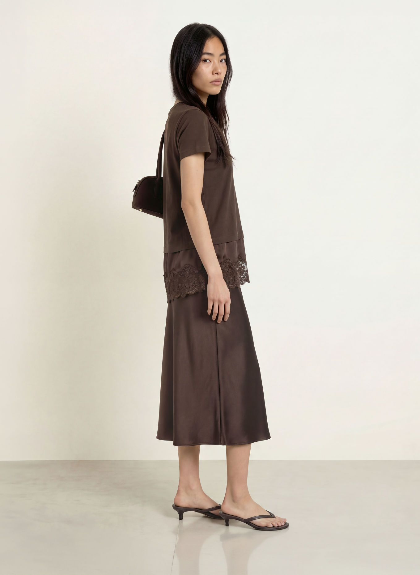 Rich & Royal Satijnen rok: MARRON FONCÉ
