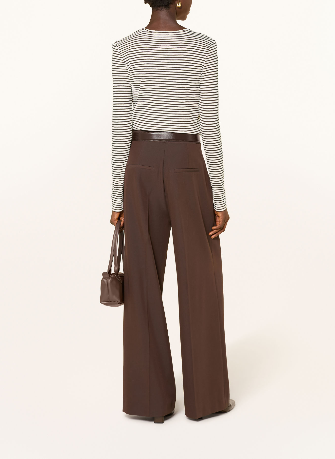 Rich & Royal Long-sleeve shirt with glitter yarn: DARK BROWN / WHITE