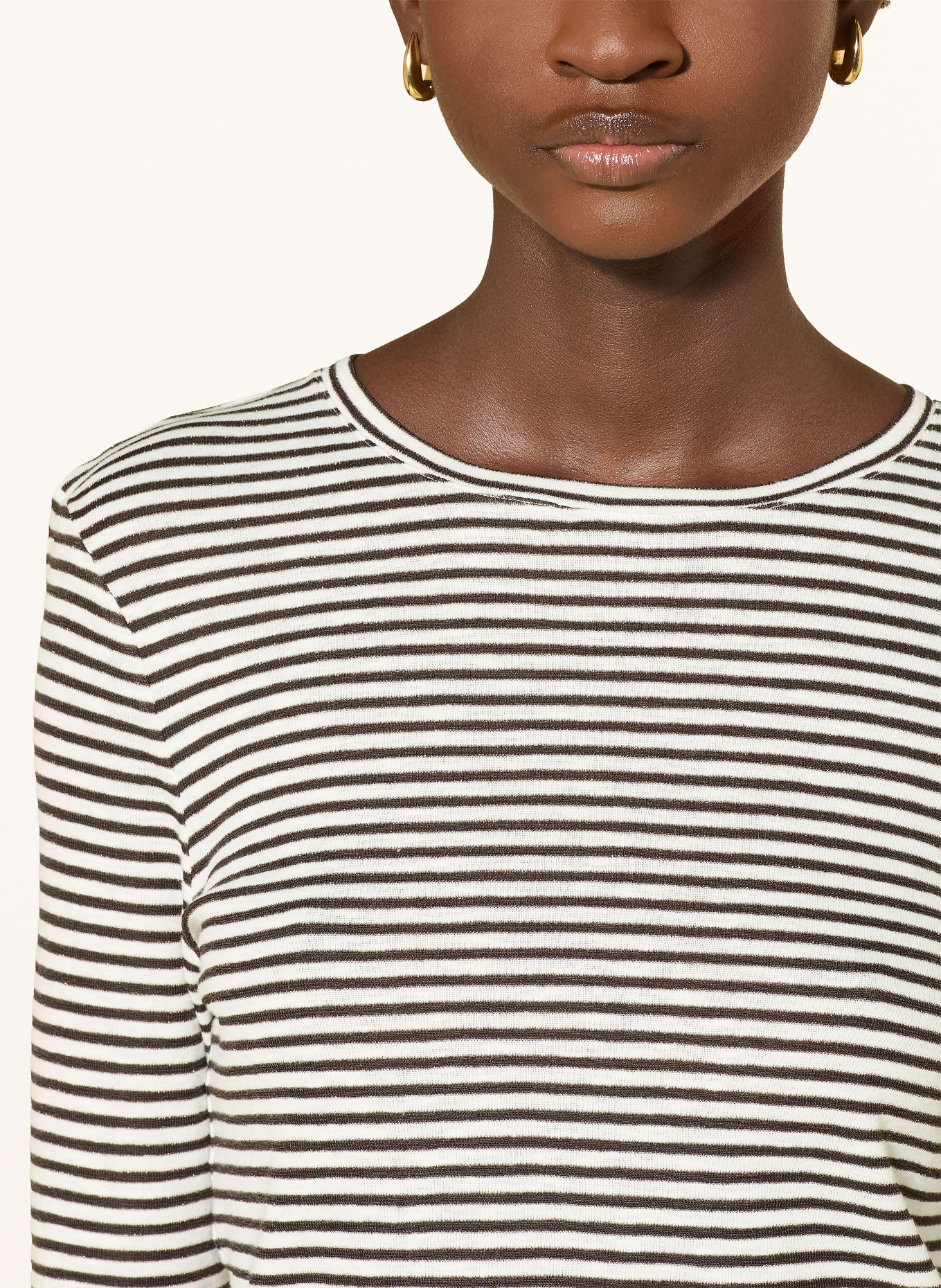 Rich & Royal Long-sleeve shirt with glitter yarn: DARK BROWN / WHITE