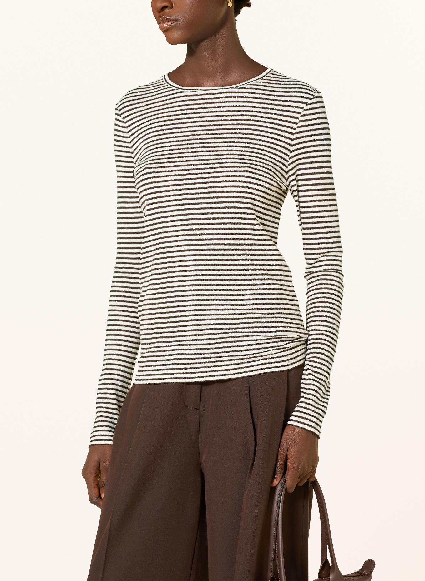 Rich & Royal Long-sleeve shirt with glitter yarn: DARK BROWN / WHITE
